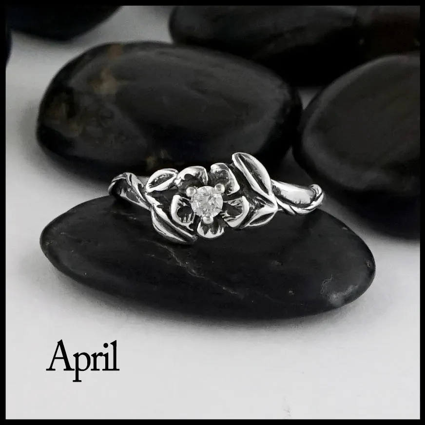 Sterling Silver Flower Birthstone Ring