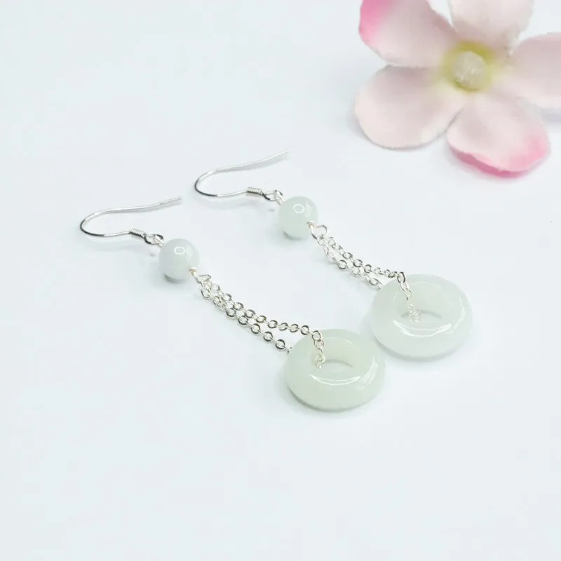 Sterling Silver Fortune's Favor Dangling Jade Earrings