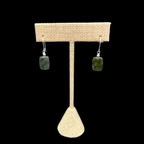 Sterling Silver Green Jade Rectangular Dangle Earrings