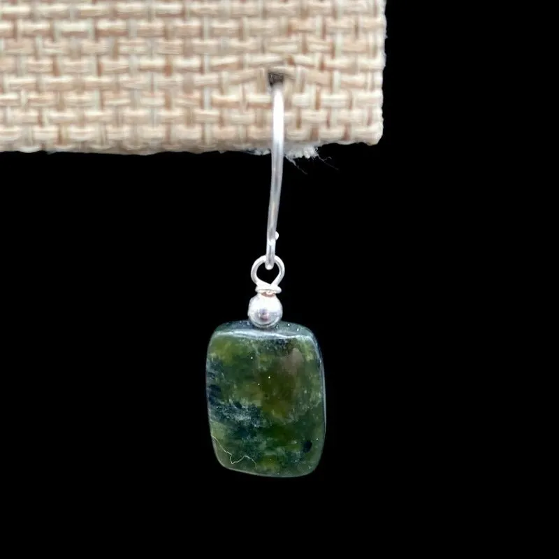 Sterling Silver Green Jade Rectangular Dangle Earrings