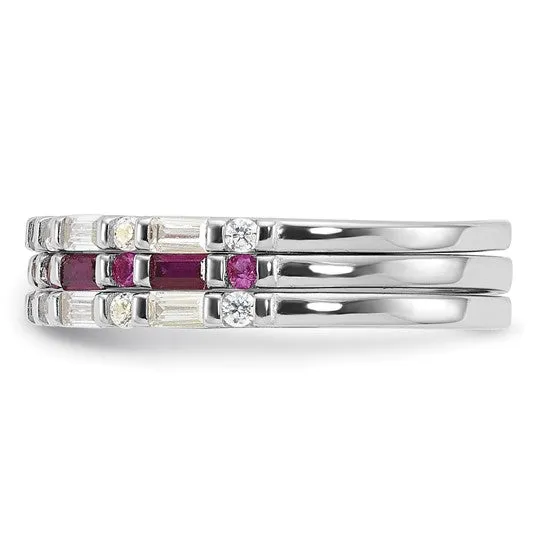 Sterling Silver Lab Created Ruby and CZ 3 Ring Set