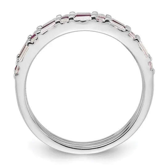 Sterling Silver Lab Created Ruby and CZ 3 Ring Set