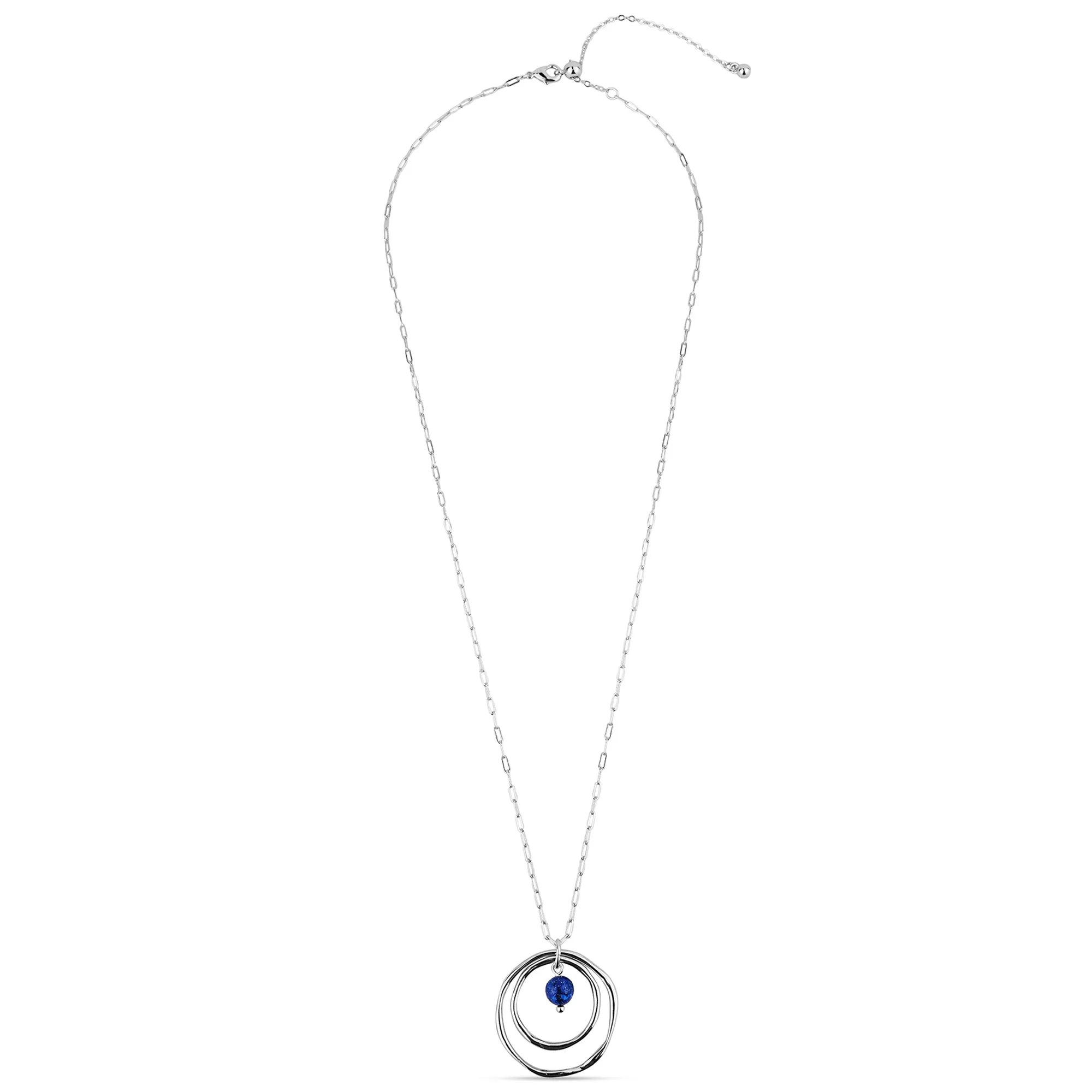 Sterling Silver-Plated Lapis Lazuli Organic Circle Necklace