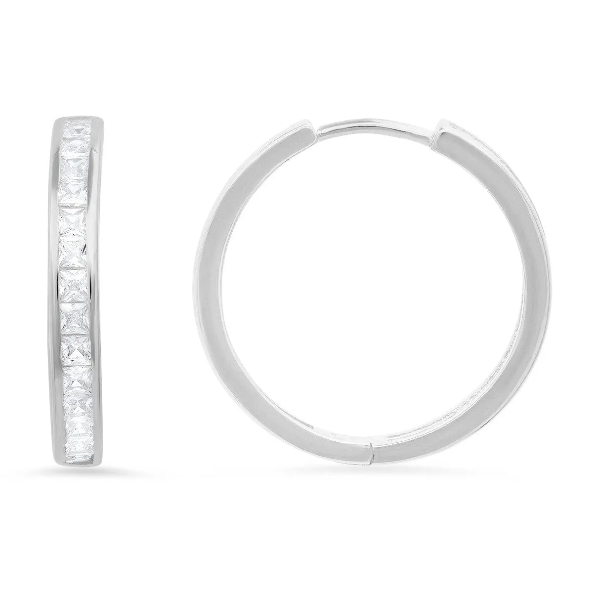 Sterling Silver Princess-cut CZ Hoop Earrings