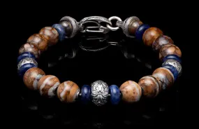 Sterling Silver "SAND AND SEA" Fire Opal, Sodalite 8.5 inch Bracelet