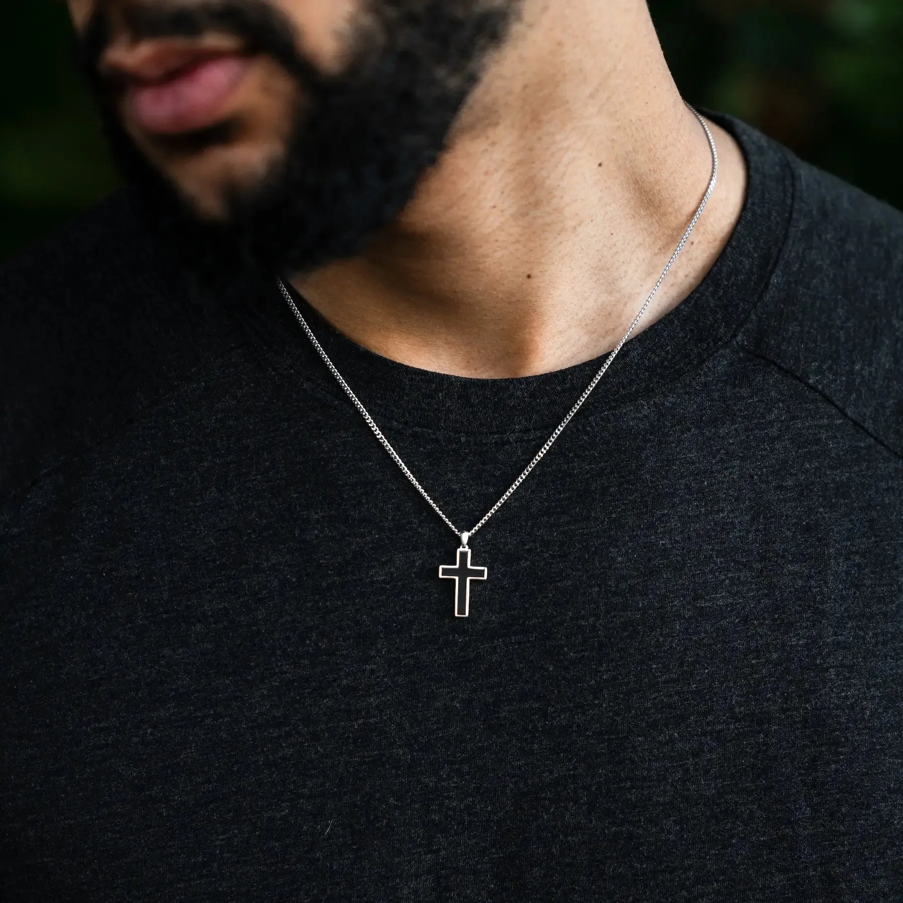 Stone Cross Pendant - Black Onyx