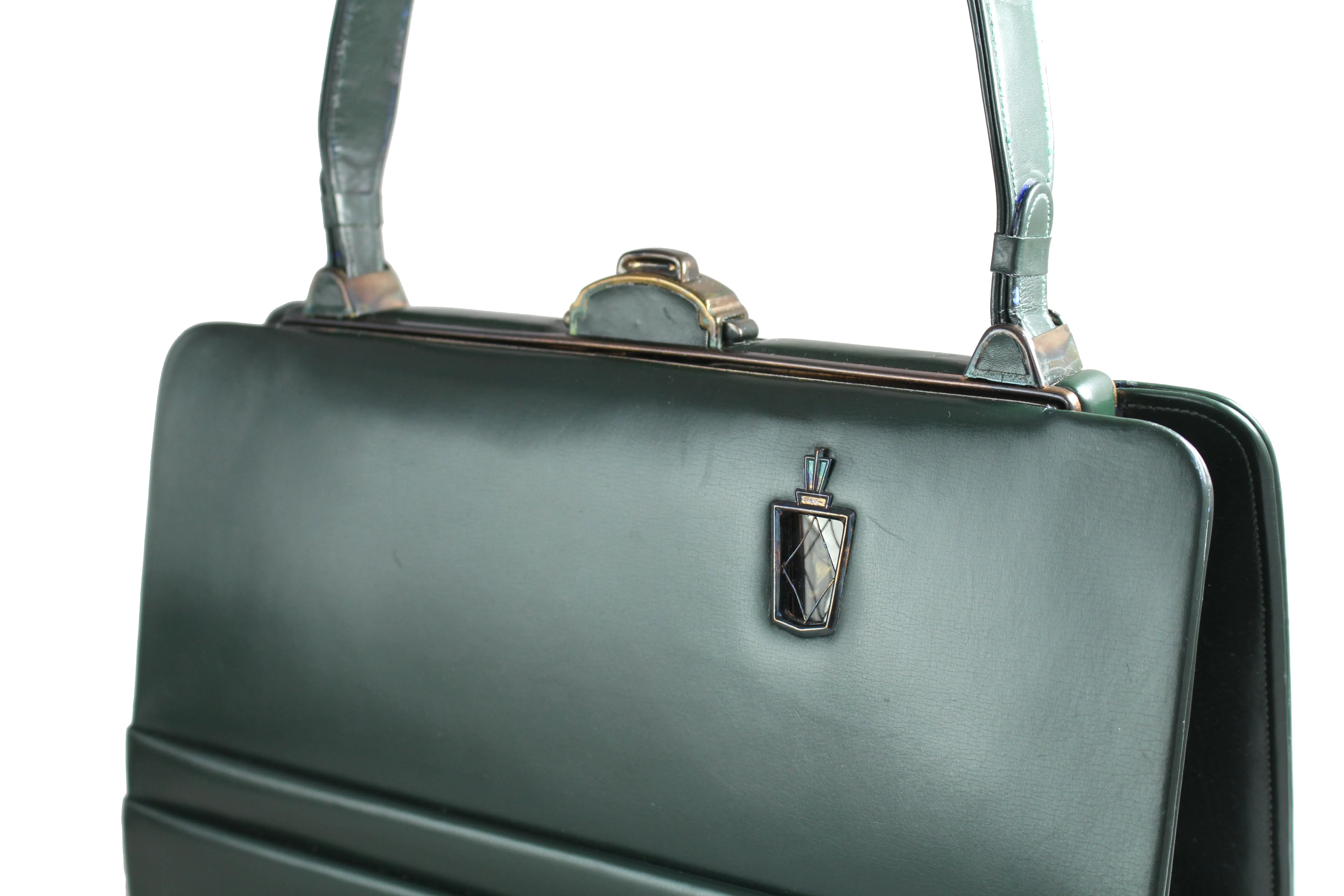 STRAETER "LITE ON" green leather handbag