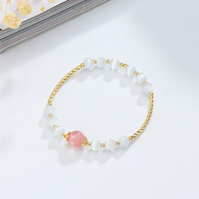 Strawberry Opal Crystal Sterling Silver Bracelet - Fortune's Favor Collection