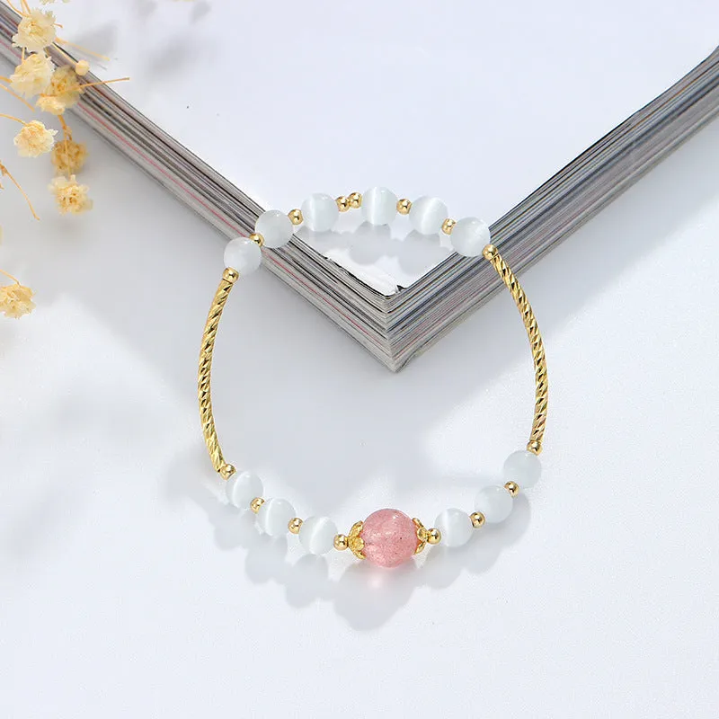 Strawberry Opal Crystal Sterling Silver Bracelet - Fortune's Favor Collection