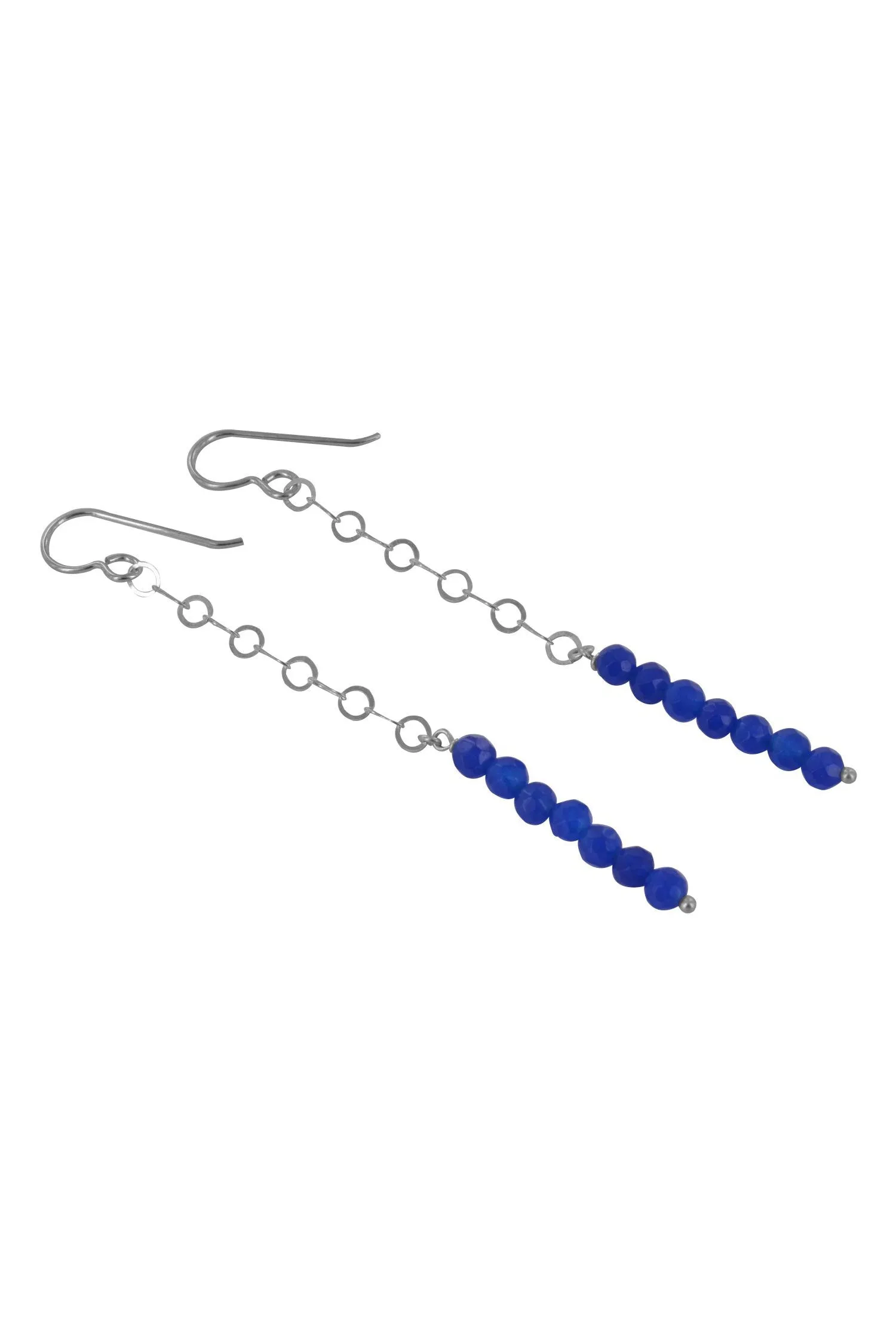 Super Long Blue Jade Silver Earrings