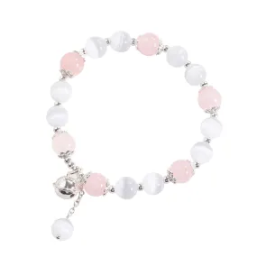 Sweet Style Natural Pink Quartz Strawberry Crystal Bracelet with Opal- Sterling Silver Bracelet for Girlfriend's Birthday Gift