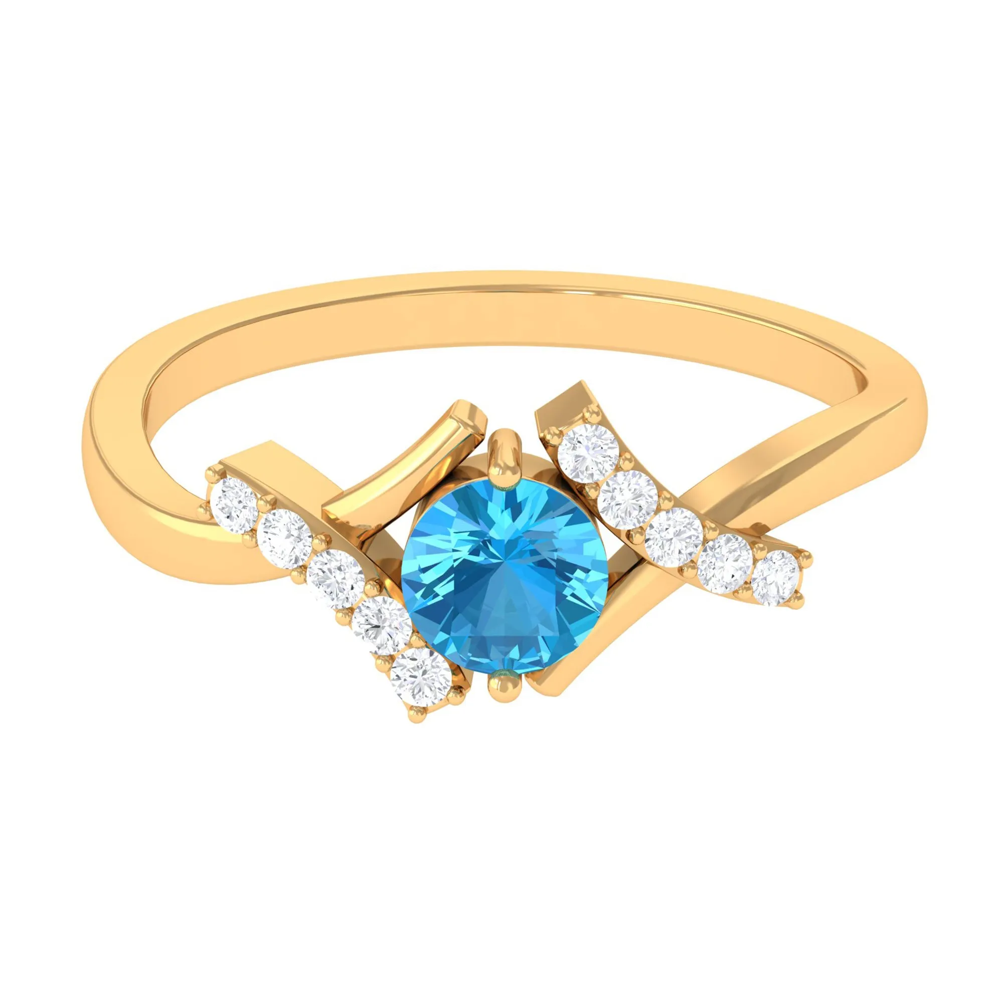 Swiss Blue Topaz and Diamond Designer Promise Ring