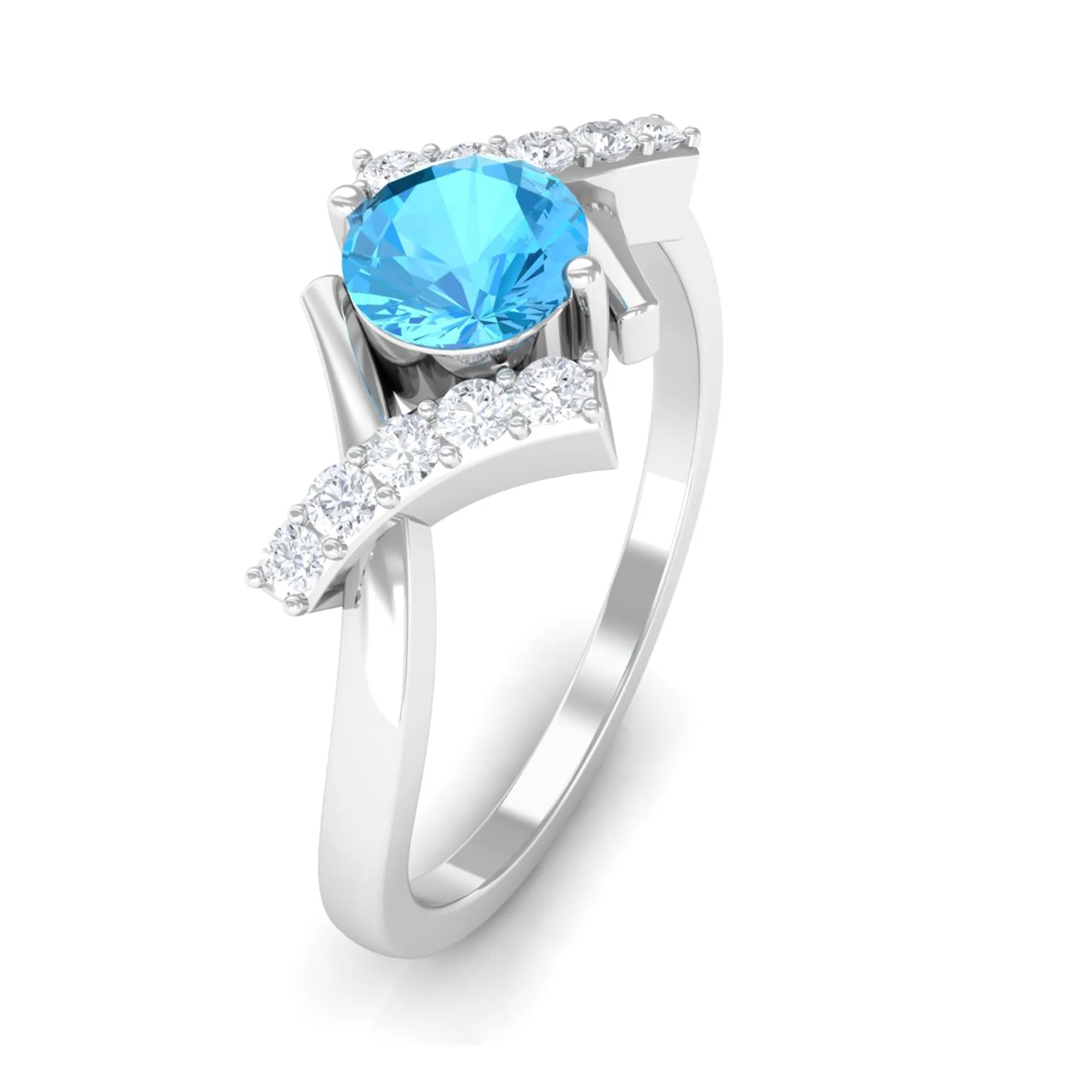 Swiss Blue Topaz and Diamond Designer Promise Ring