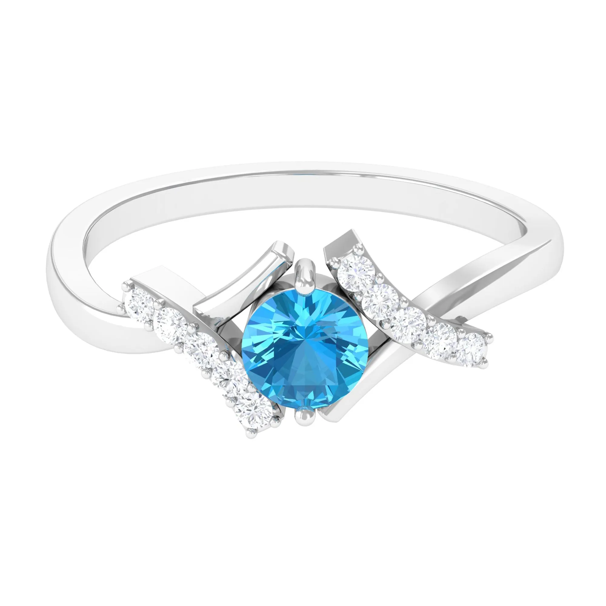 Swiss Blue Topaz and Diamond Designer Promise Ring