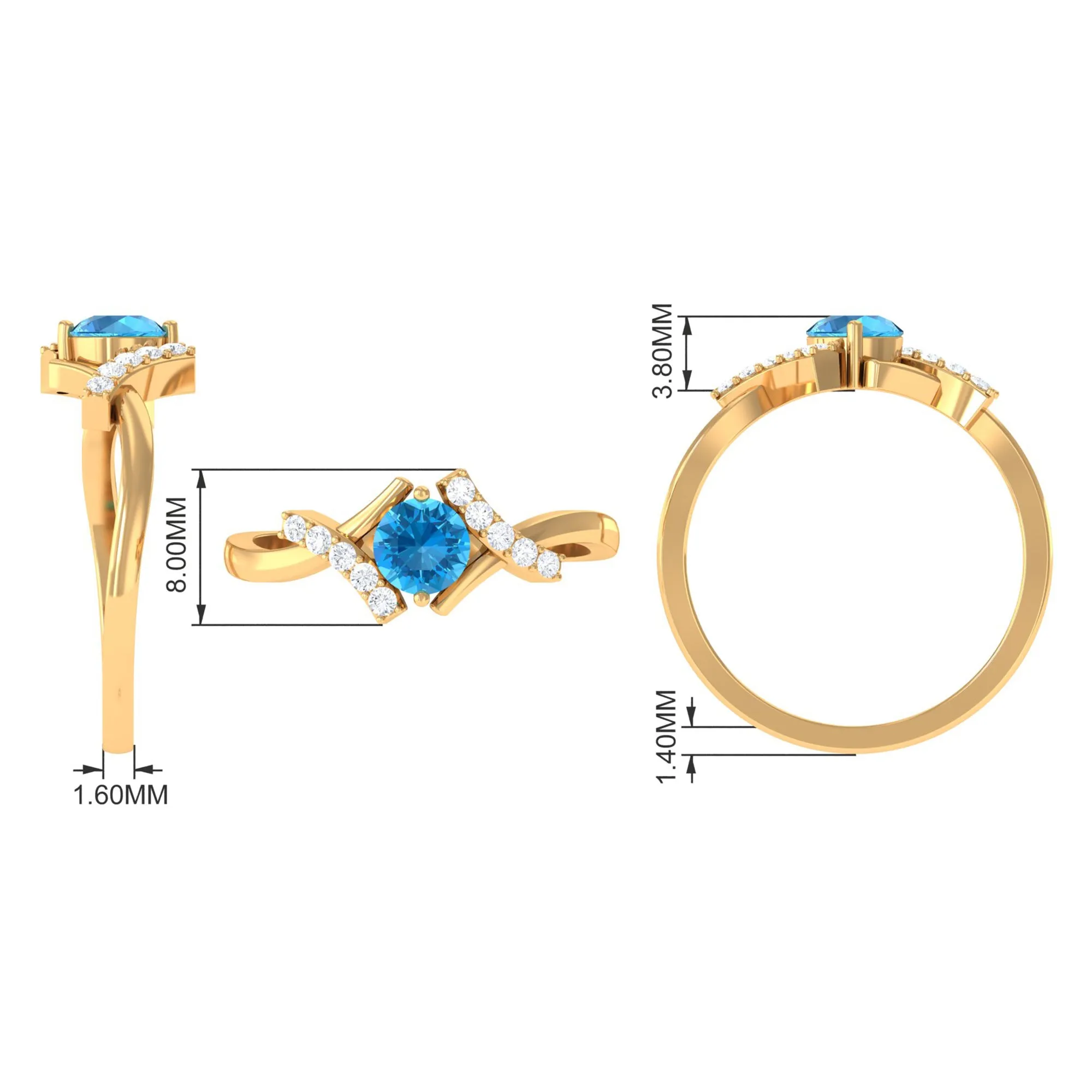 Swiss Blue Topaz and Diamond Designer Promise Ring