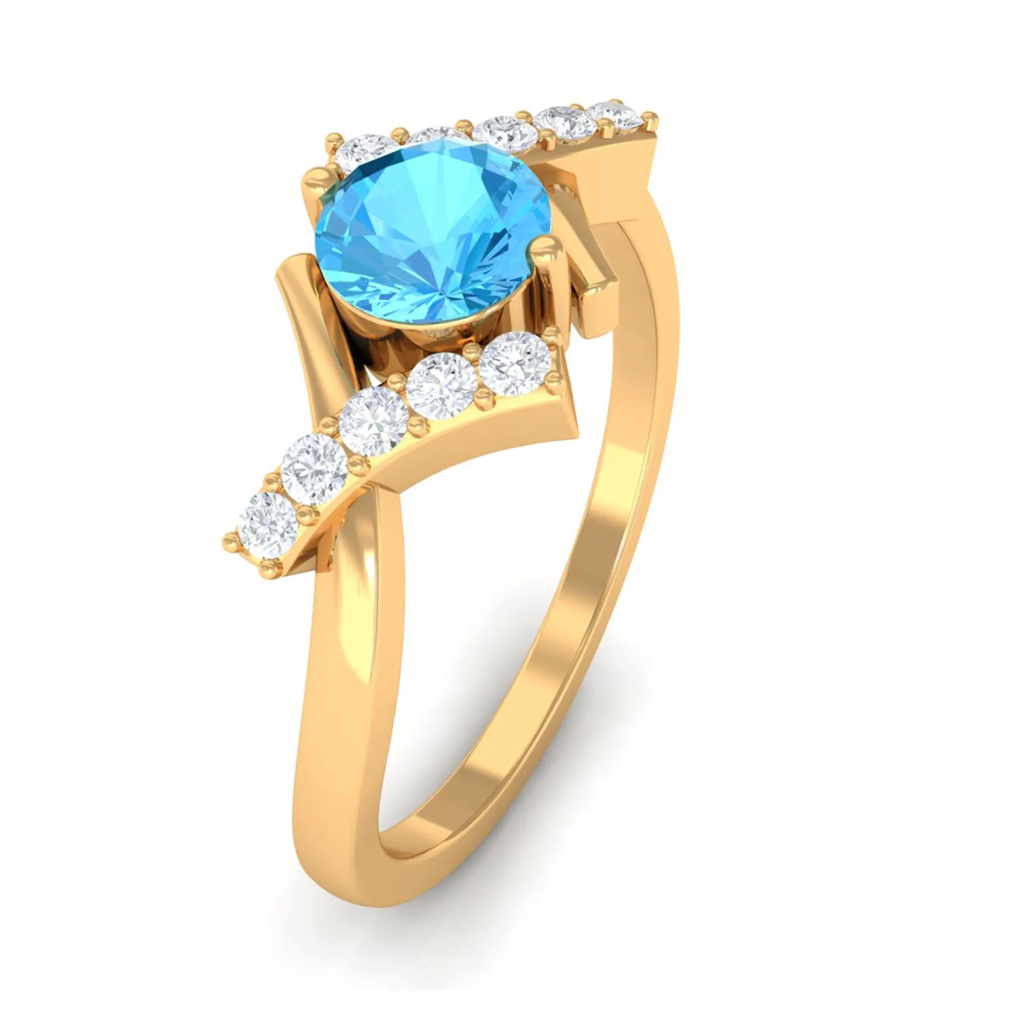 Swiss Blue Topaz and Diamond Designer Promise Ring