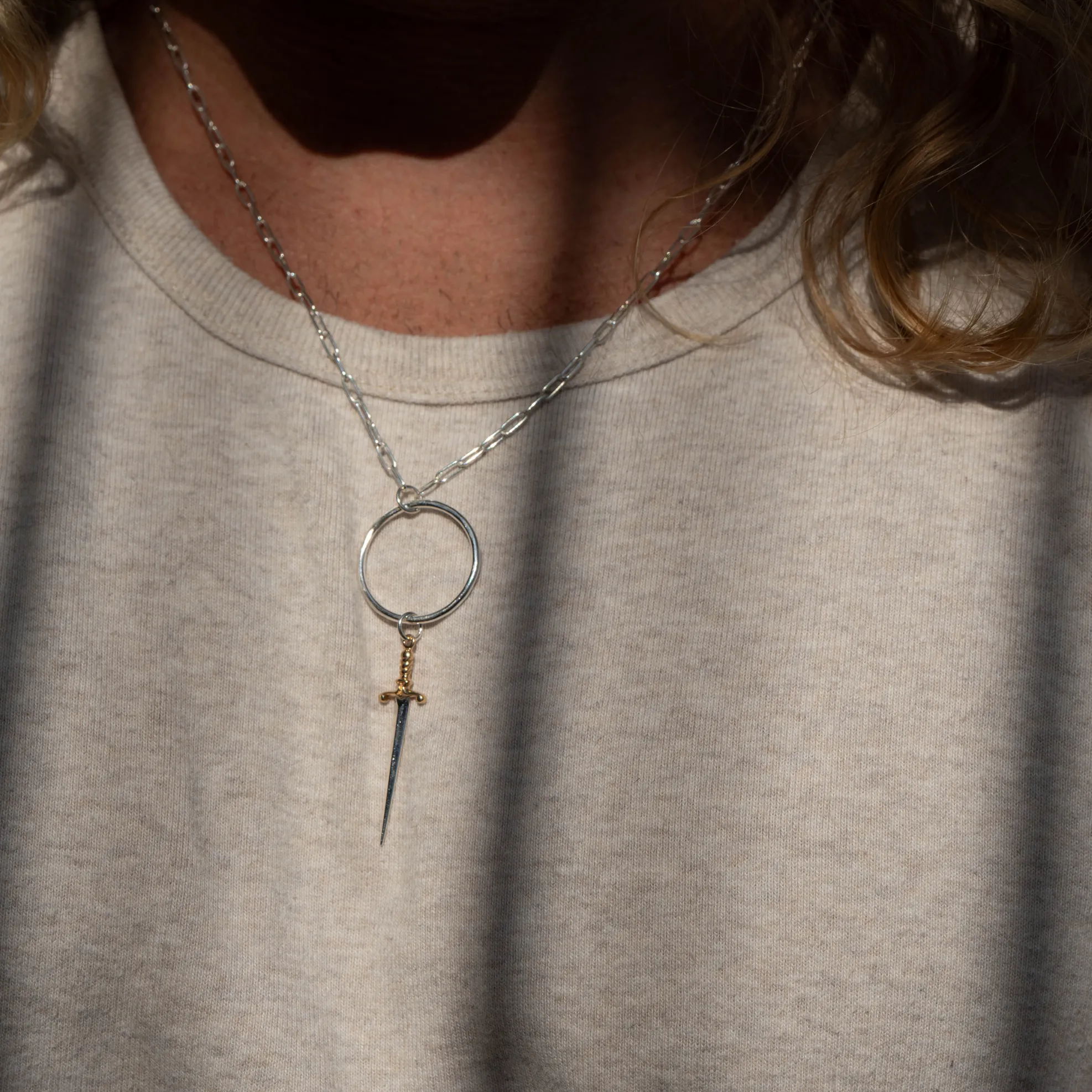 Sword Dagger Necklace in Sterling Silver; Unisex Necklace