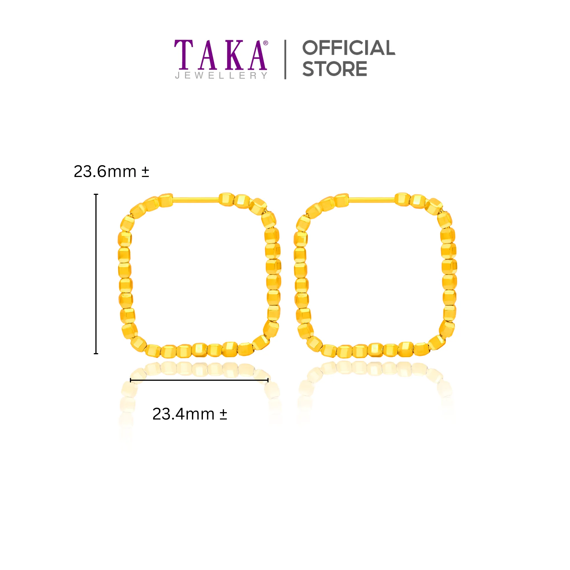 TAKA Jewellery 999 Pure Gold 5G Square Hoop Earrings