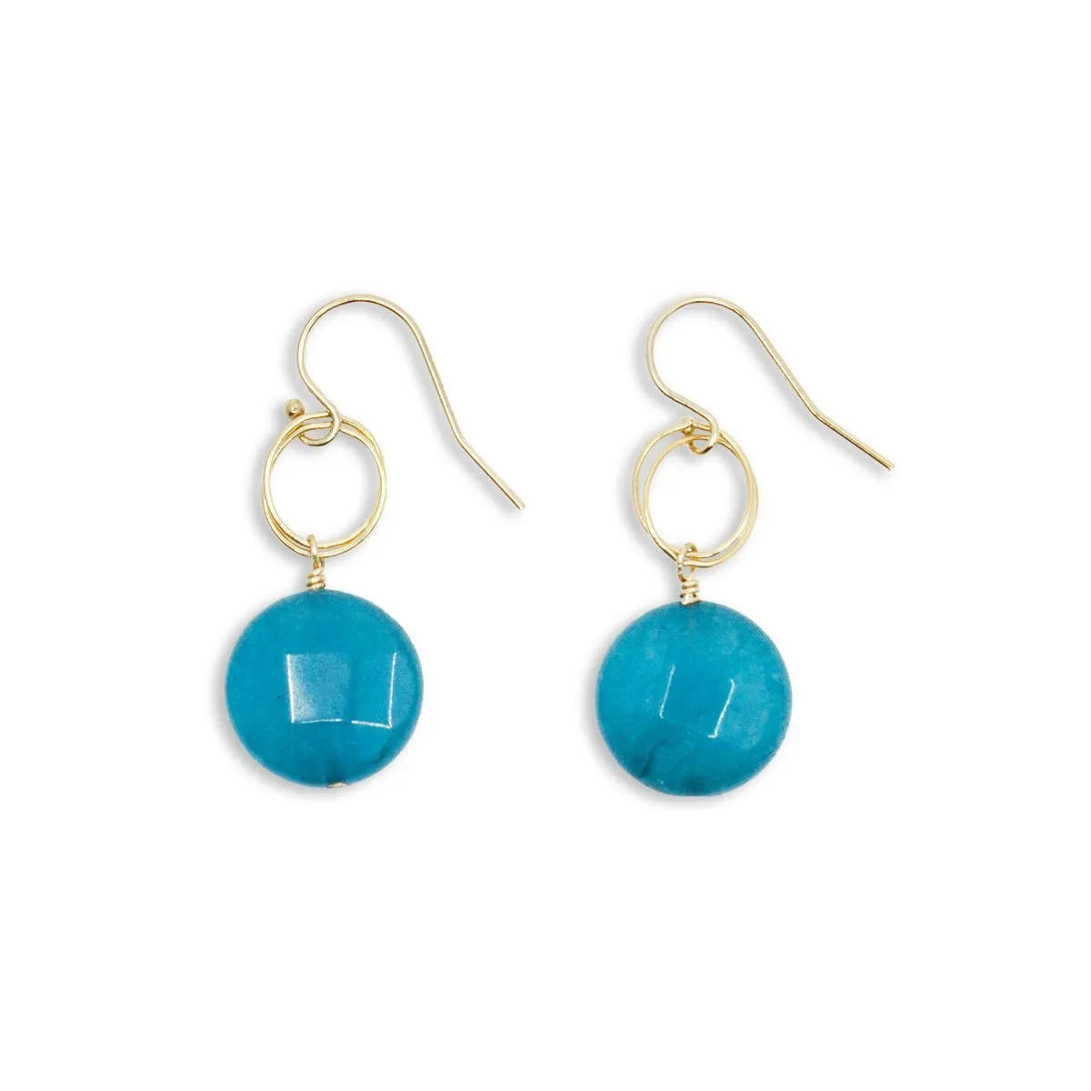 Teal Jade Circle Drop Earrings in Sterling Silver or Gold