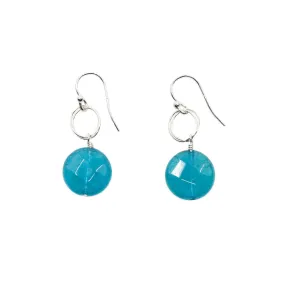 Teal Jade Circle Drop Earrings in Sterling Silver or Gold