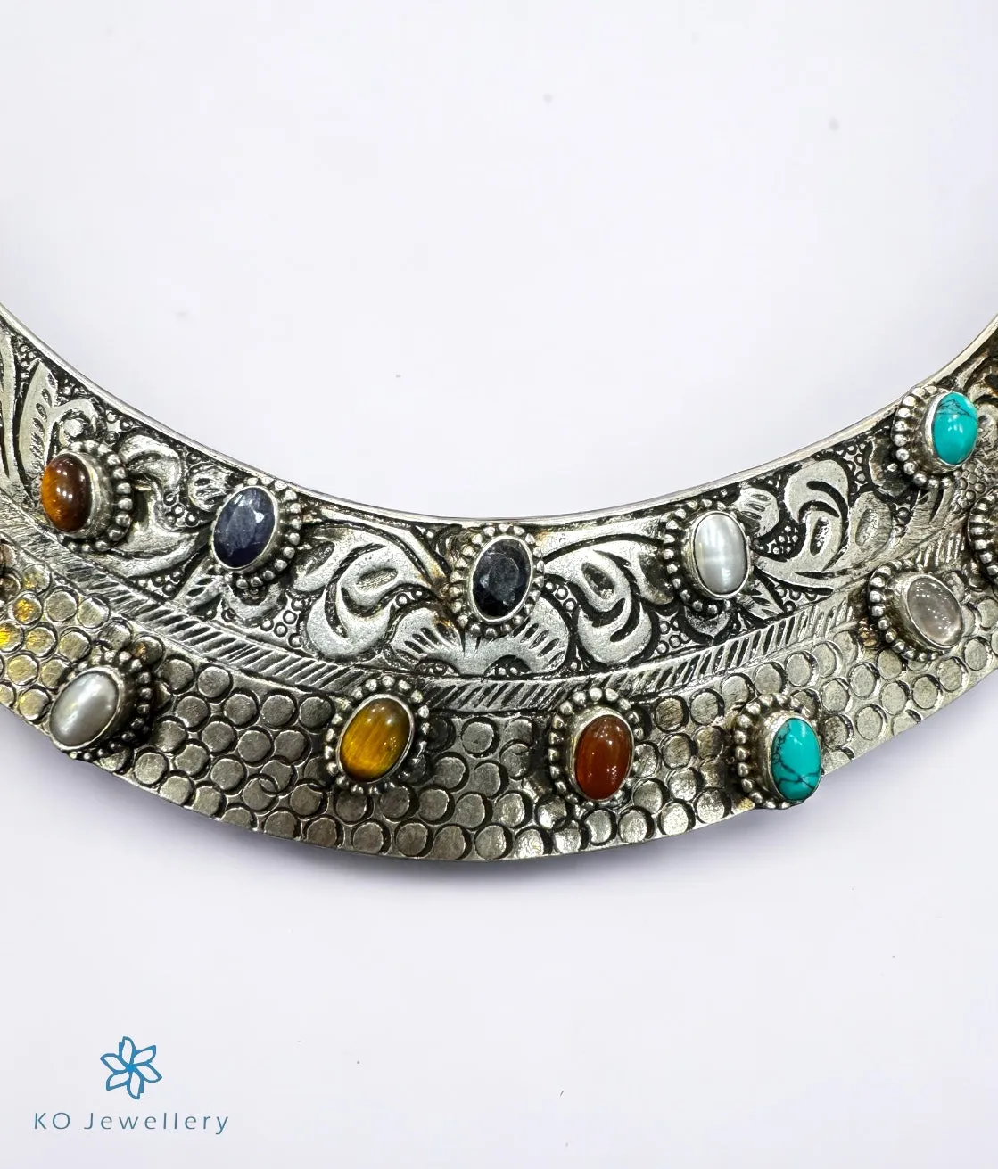 The Multi Gemstone Silver Antique Hasli Necklace