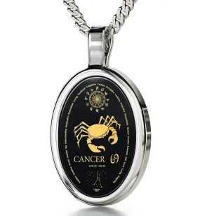 The World of Cancer, 14k White Gold Necklace, Onyx