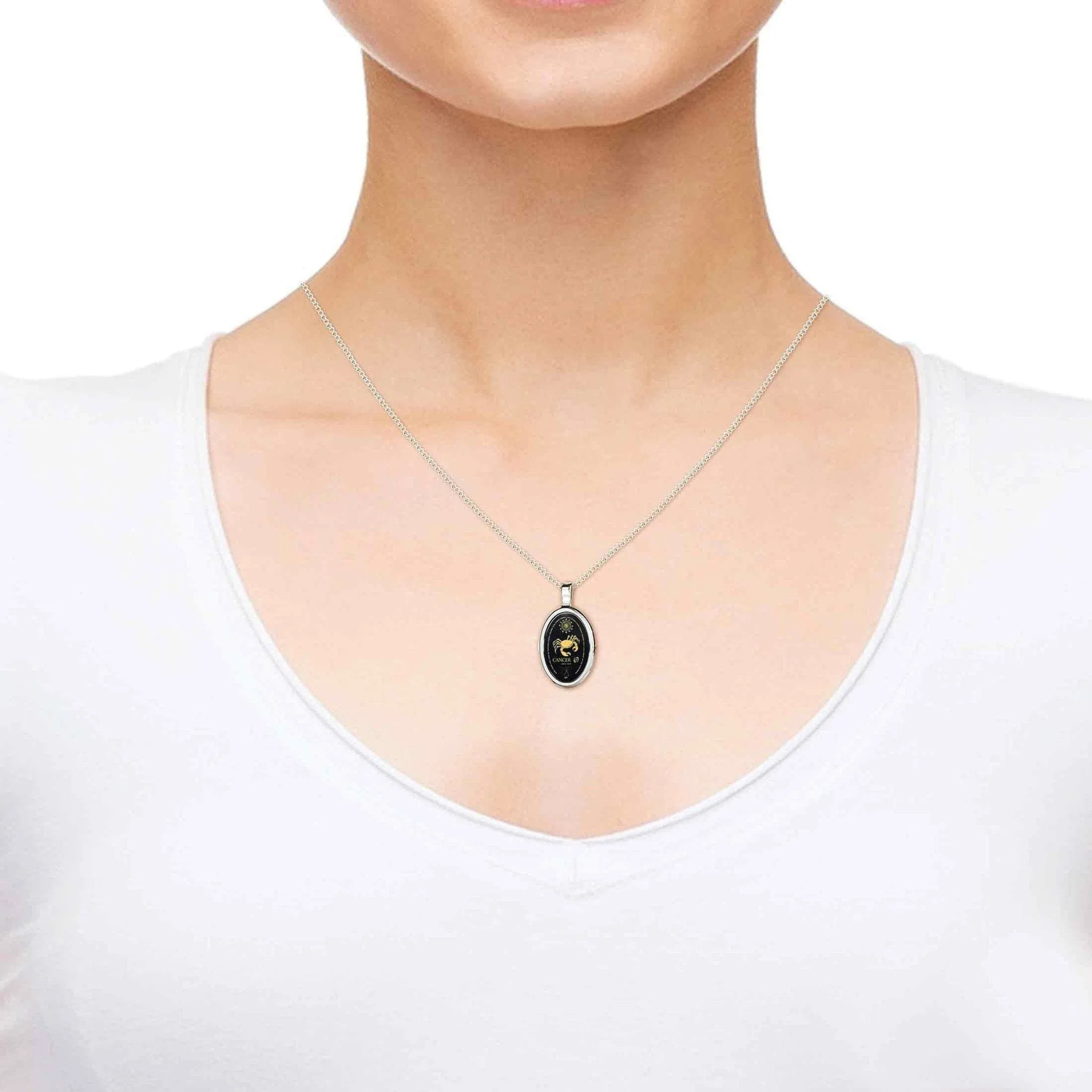 The World of Cancer, 14k White Gold Necklace, Onyx