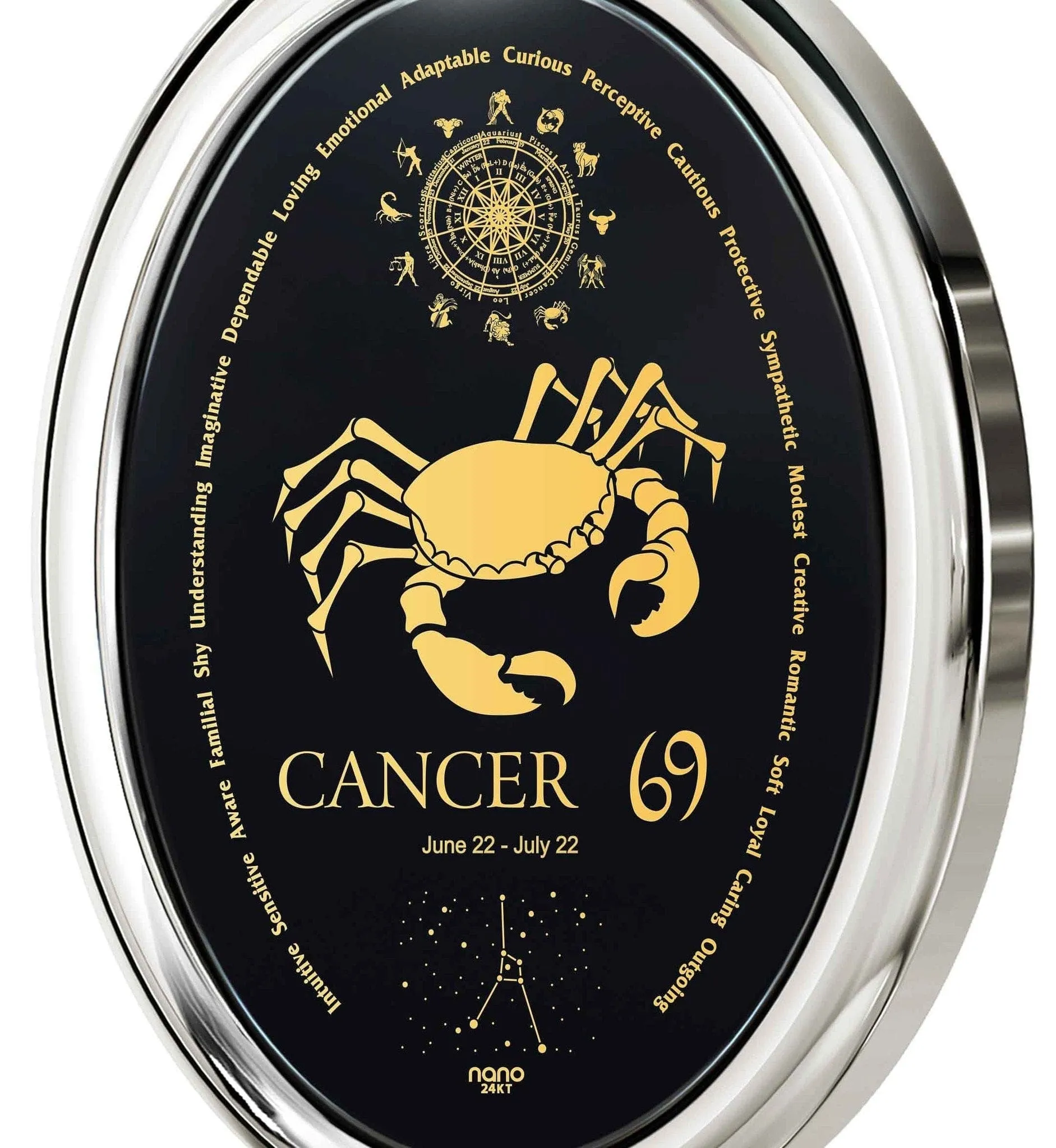 The World of Cancer, 14k White Gold Necklace, Onyx