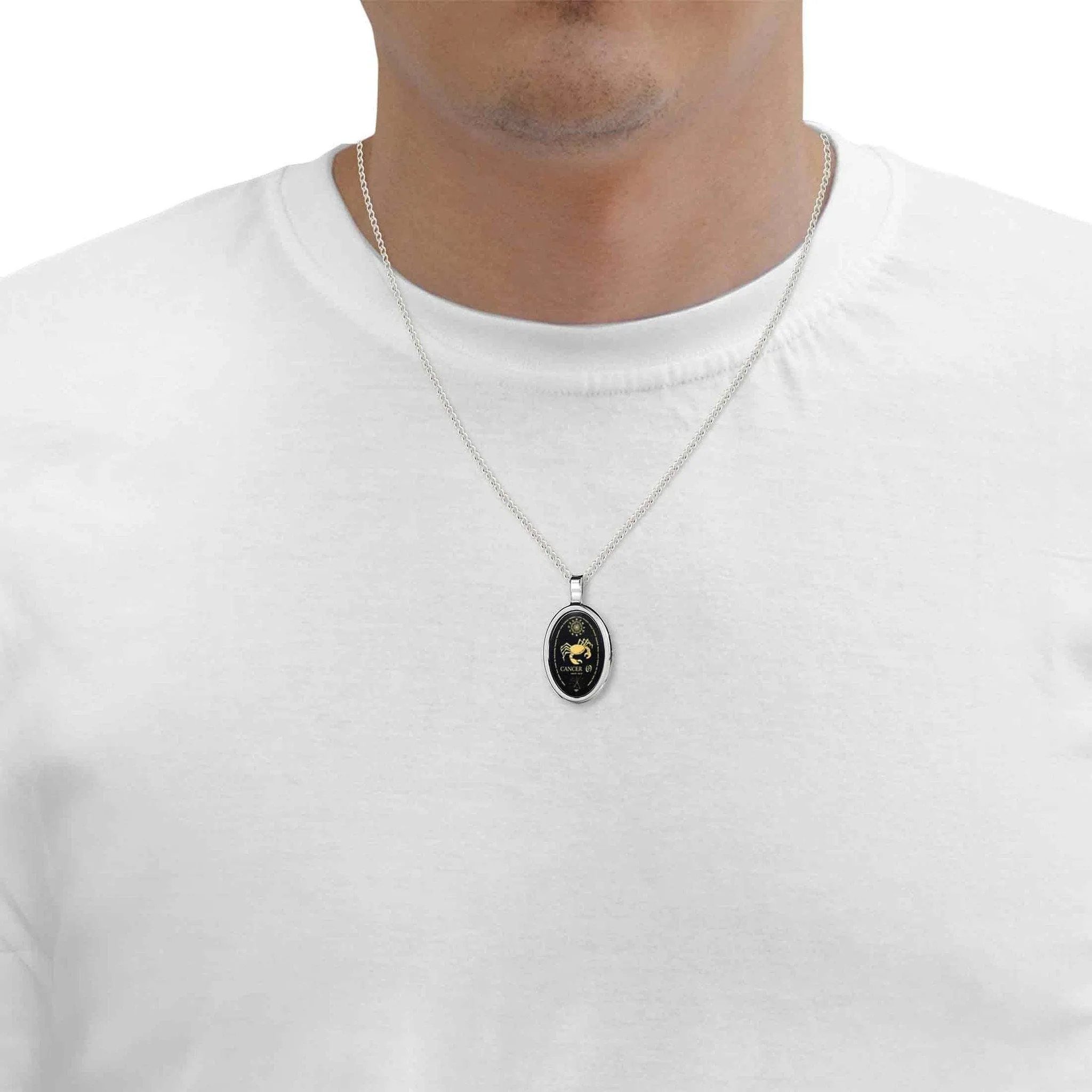 The World of Cancer, 14k White Gold Necklace, Onyx