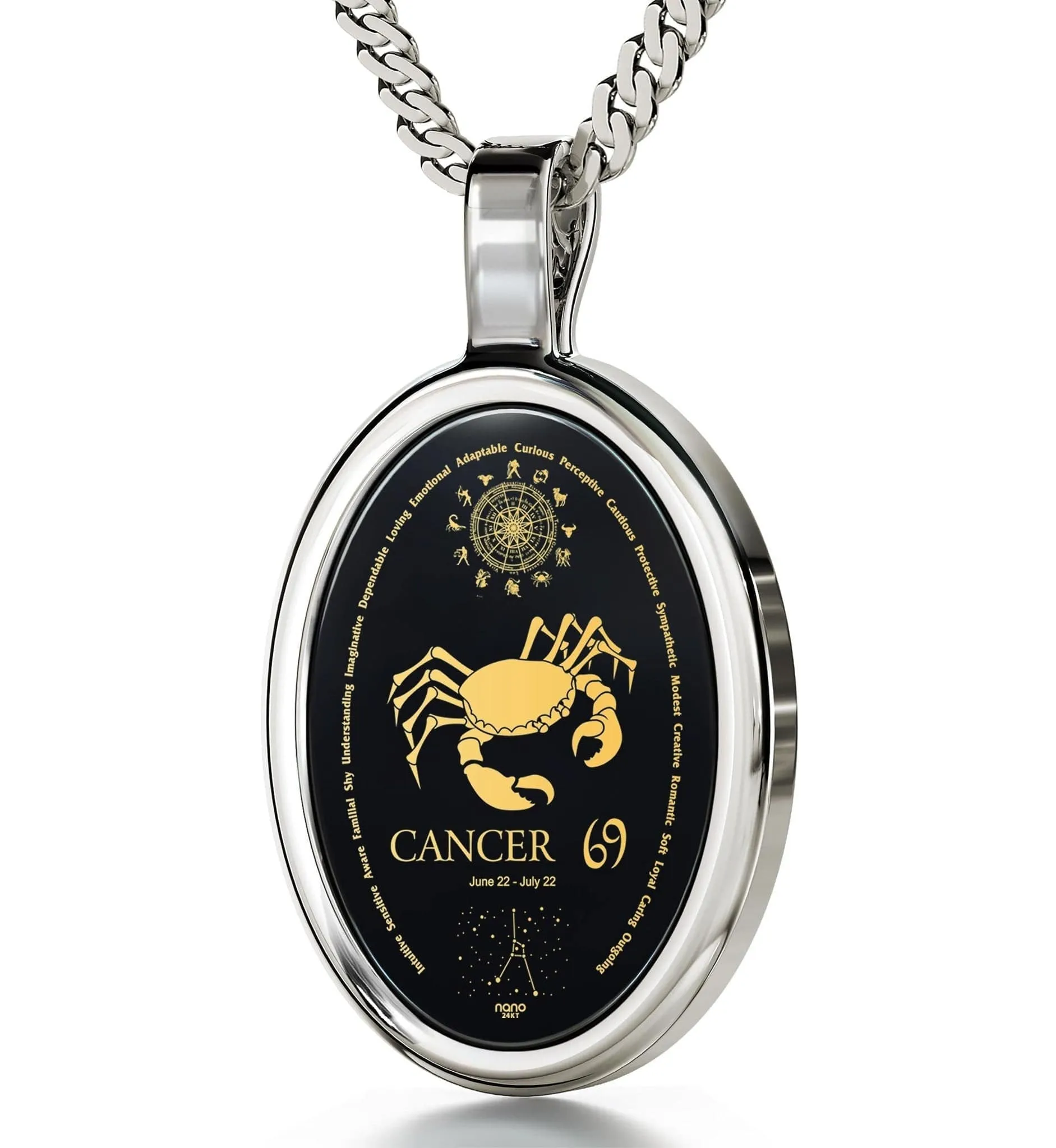 The World of Cancer, 925 Sterling Silver Necklace, Onyx