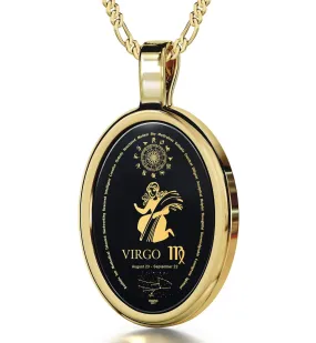 The World of Virgo, Sterling Silver Gold Plated (Vermeil) Necklace, Onyx