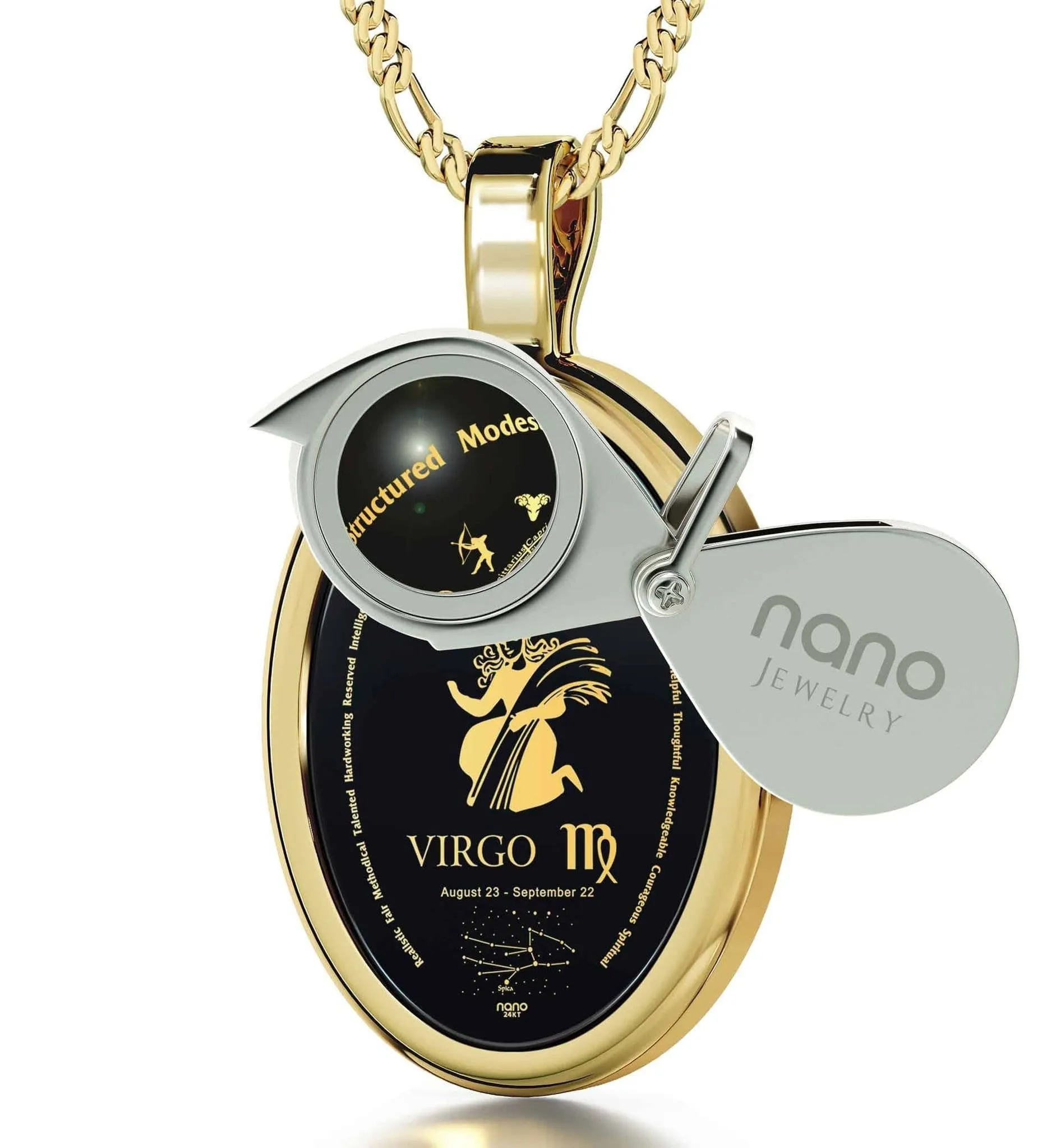 The World of Virgo, Sterling Silver Gold Plated (Vermeil) Necklace, Onyx