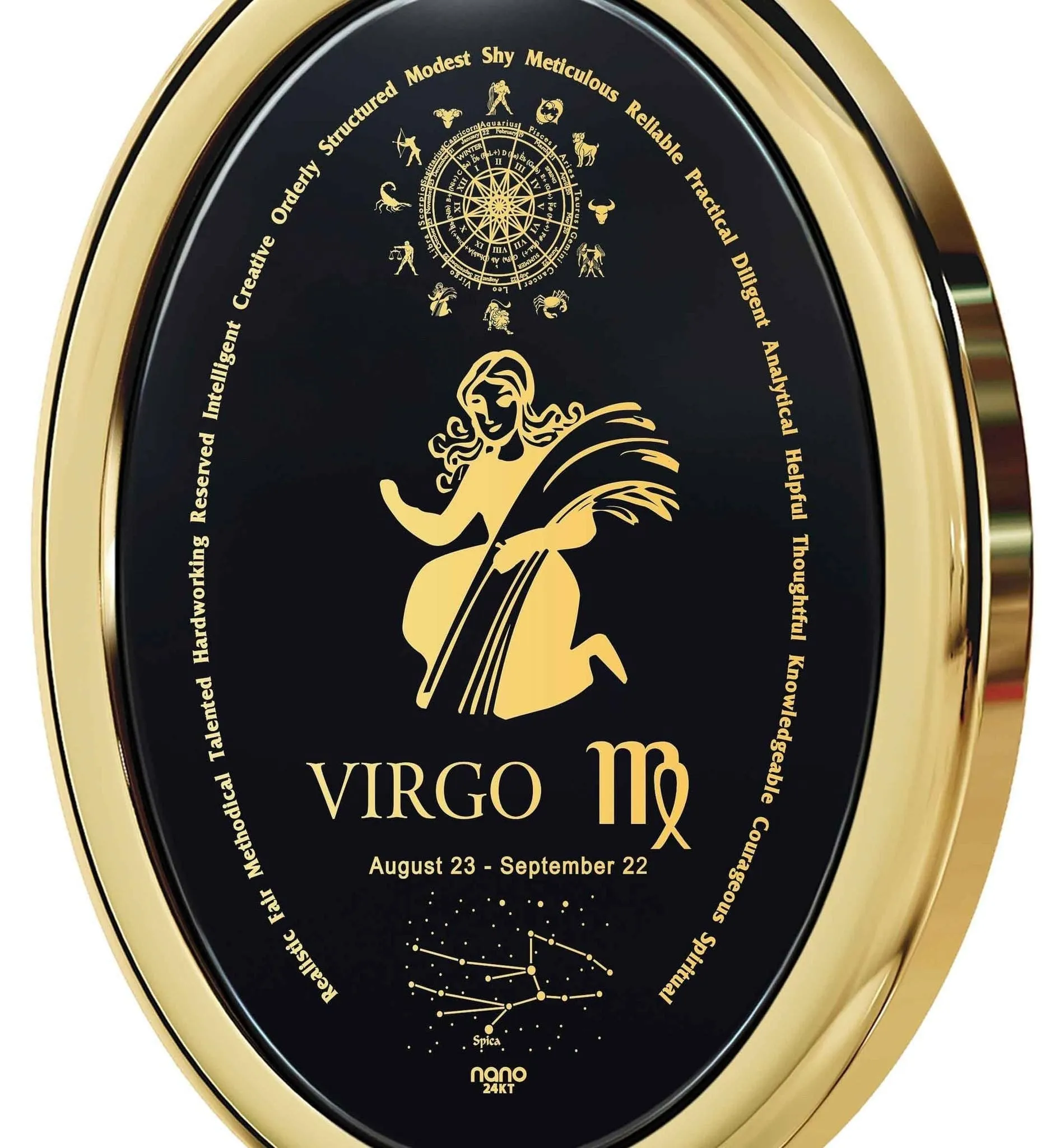 The World of Virgo, Sterling Silver Gold Plated (Vermeil) Necklace, Onyx