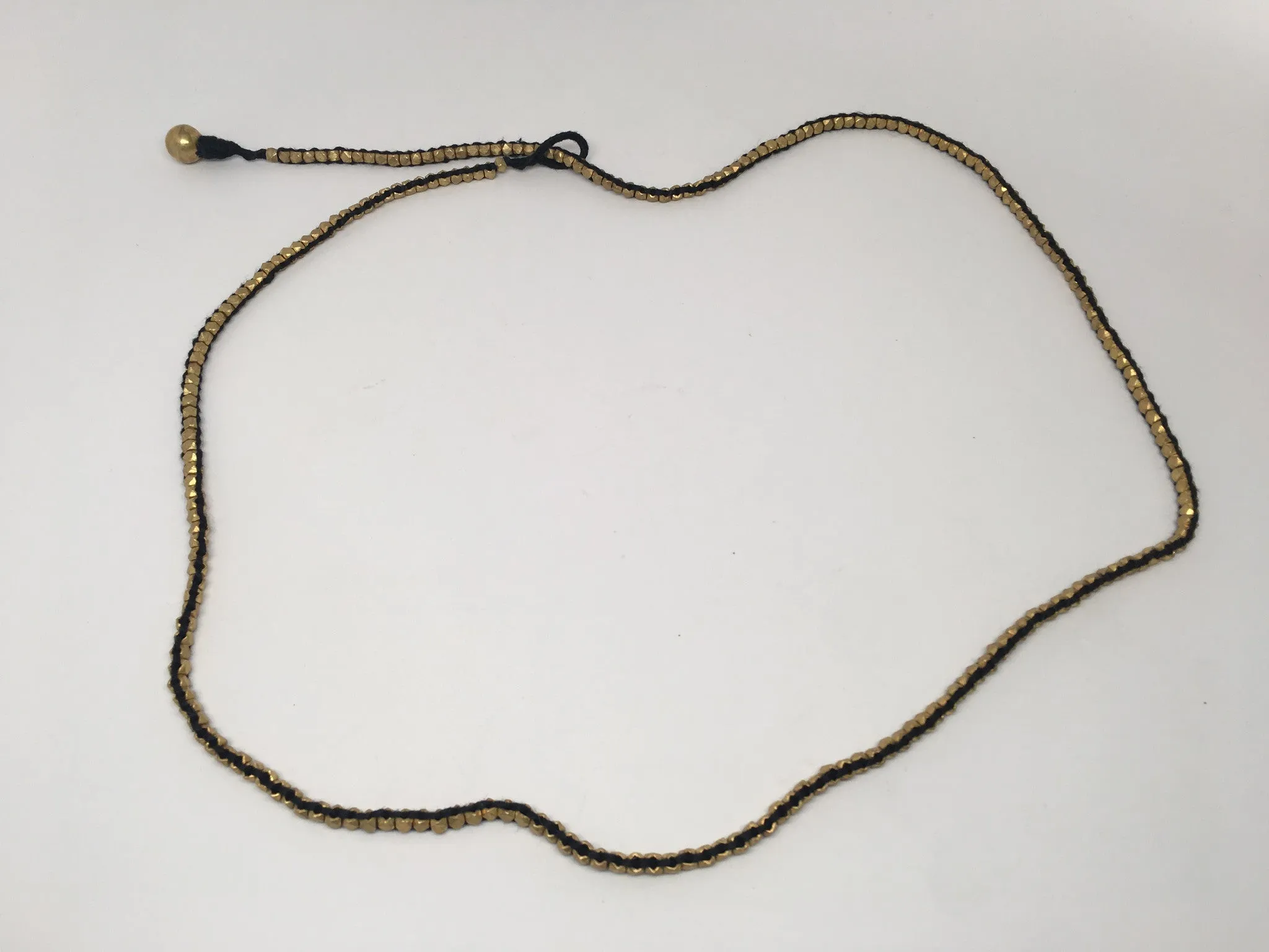 Thin Brass Necklace with Colored Lace