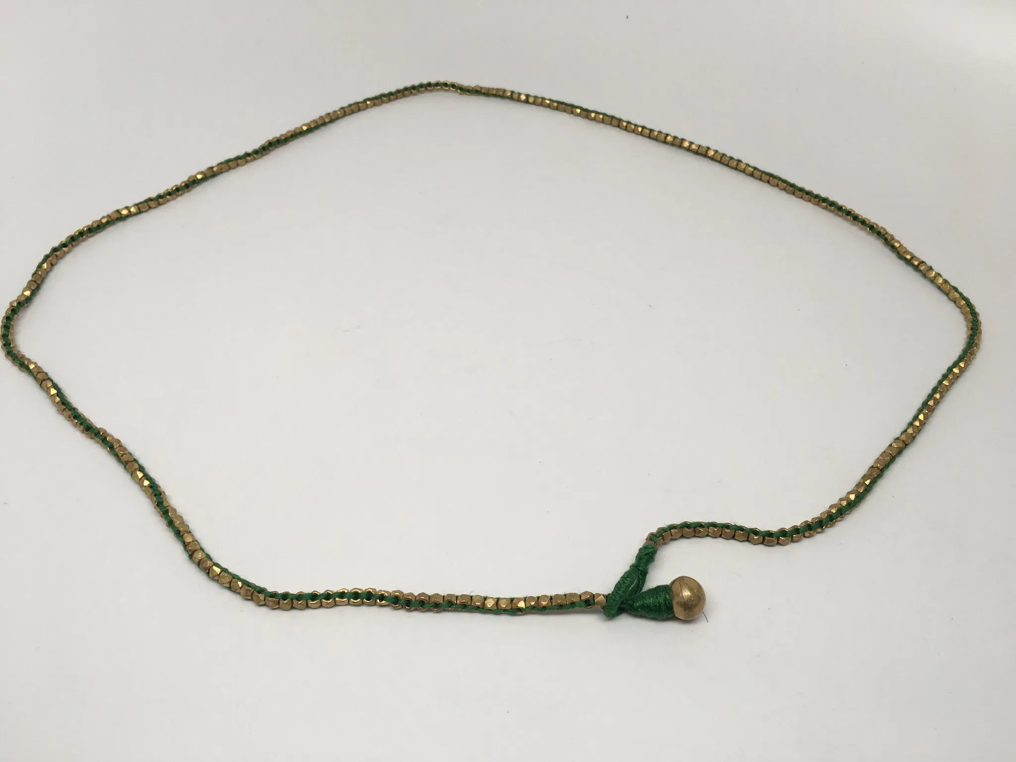 Thin Brass Necklace with Colored Lace