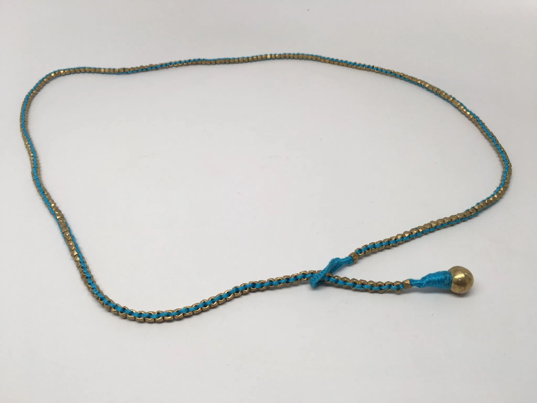 Thin Brass Necklace with Colored Lace