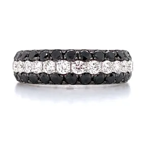 Three Row Pave Diamond White And Black Ring 1.52cts