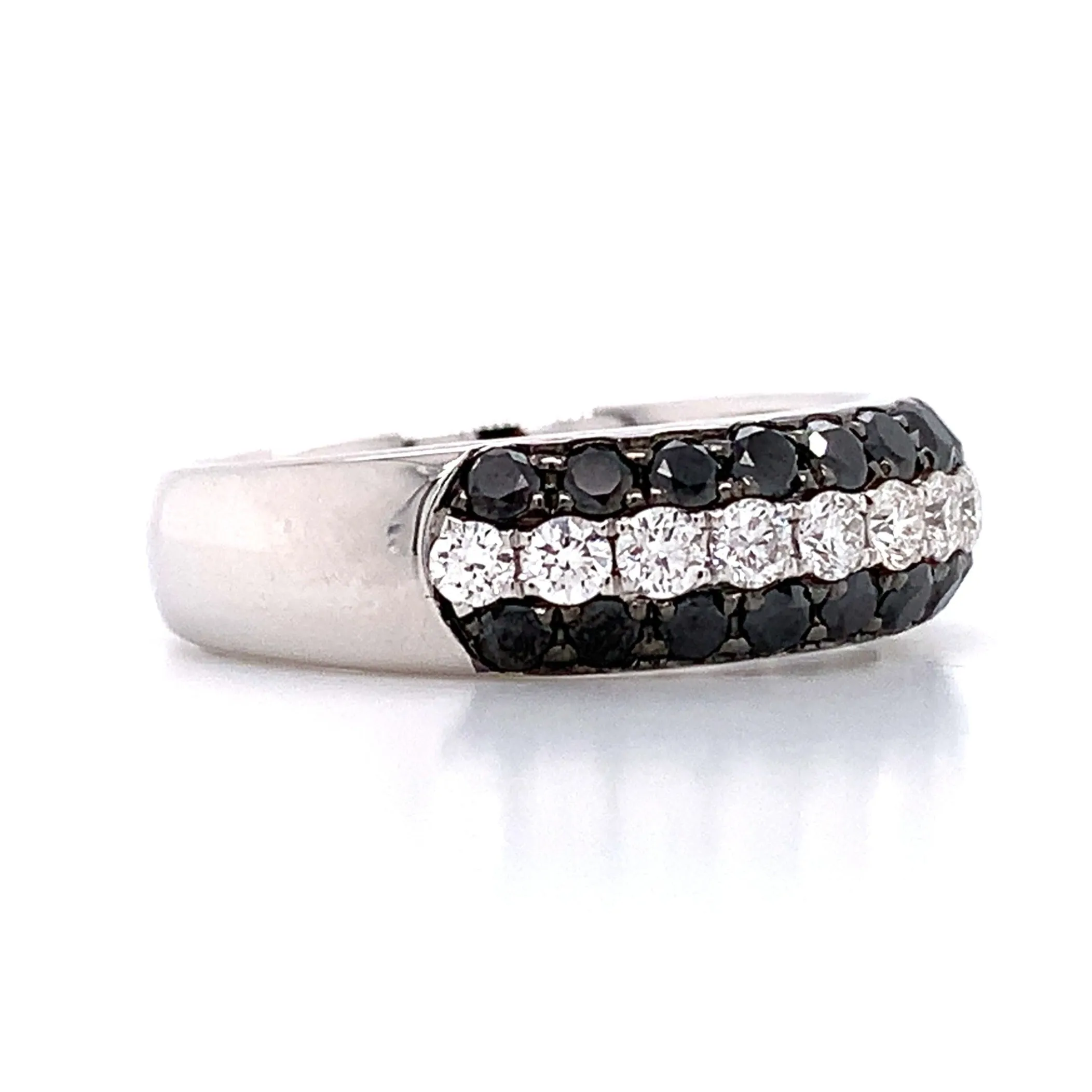 Three Row Pave Diamond White And Black Ring 1.52cts