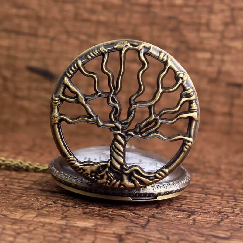 Tree of Life Quartz Bronze Pocket Watch