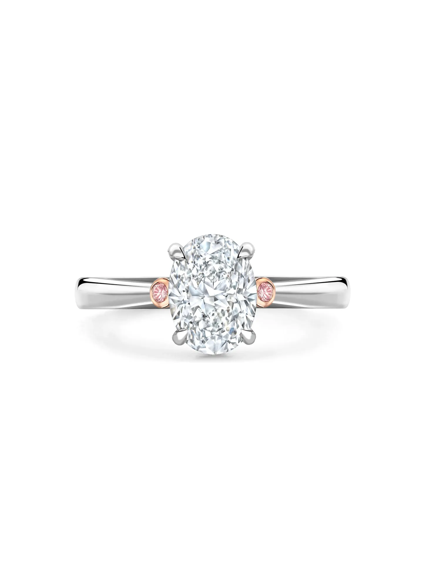 Trilogy Oval Diamond Pink Diamond Shoulders Platinum Ring