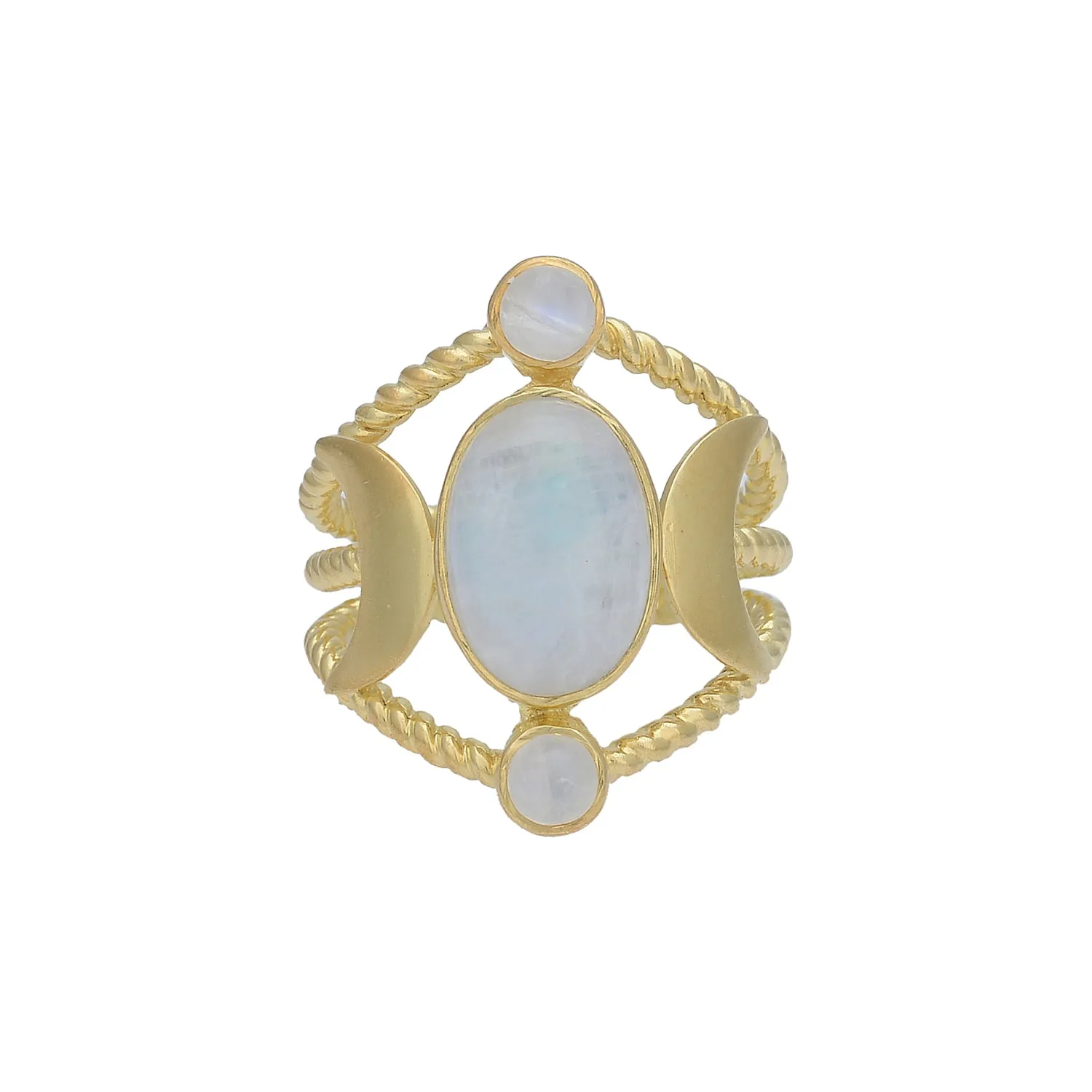 Triple Goddess Raina Gold Moonstone Ring