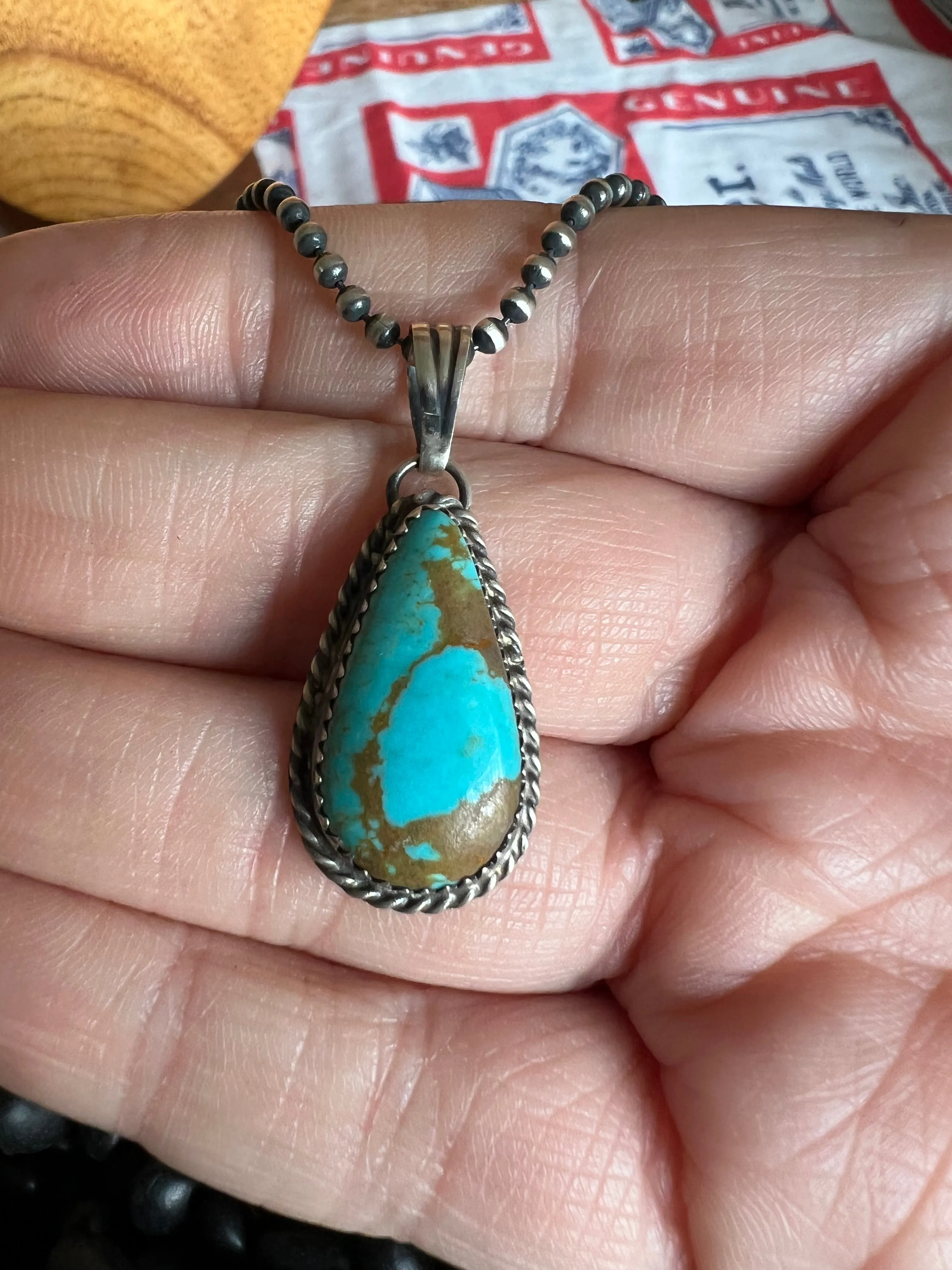 Turquoise Teardrop Pendant on ball chain