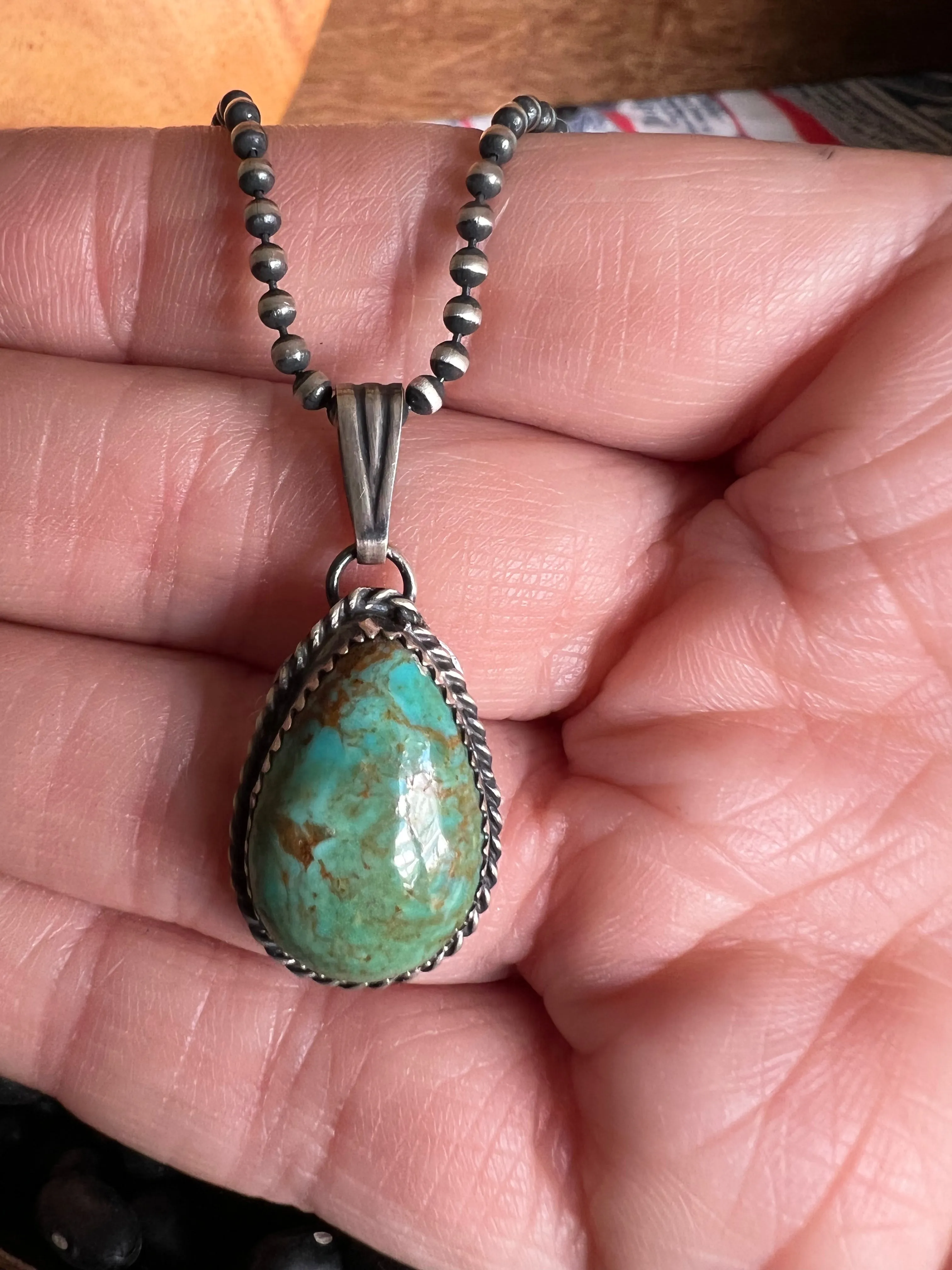 Turquoise Teardrop Pendant on ball chain