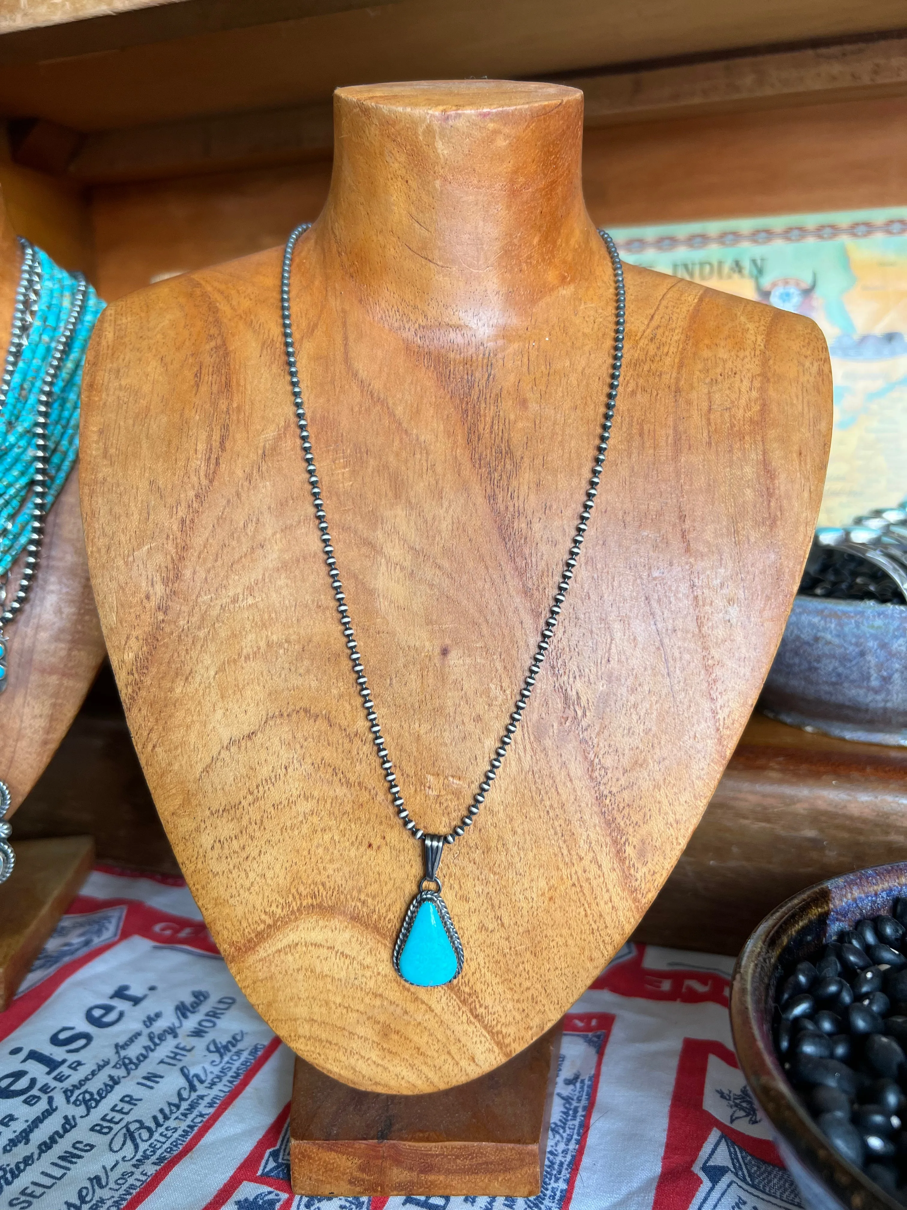 Turquoise Teardrop Pendant on ball chain