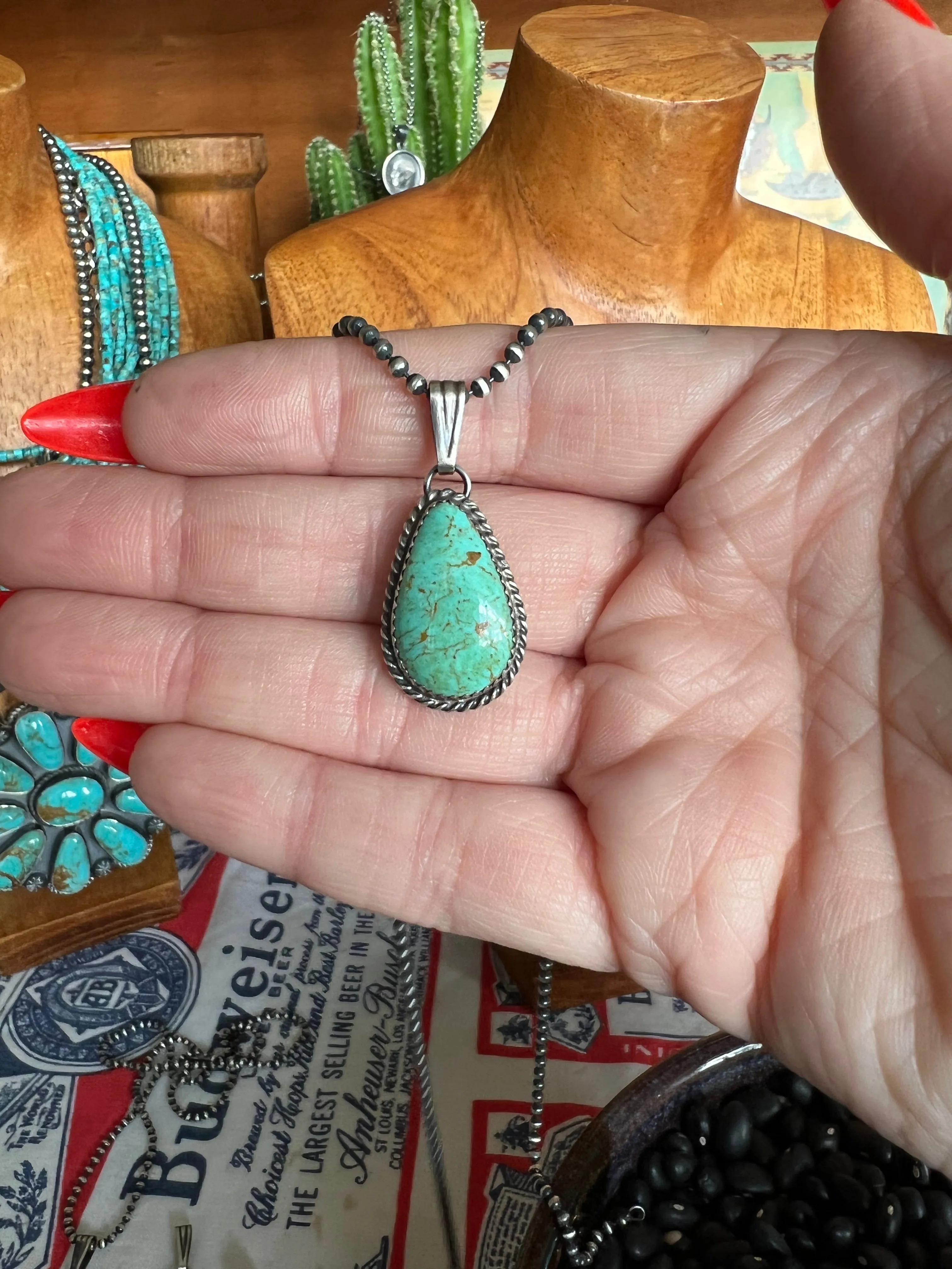 Turquoise Teardrop Pendant on ball chain