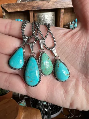 Turquoise Teardrop Pendant on ball chain