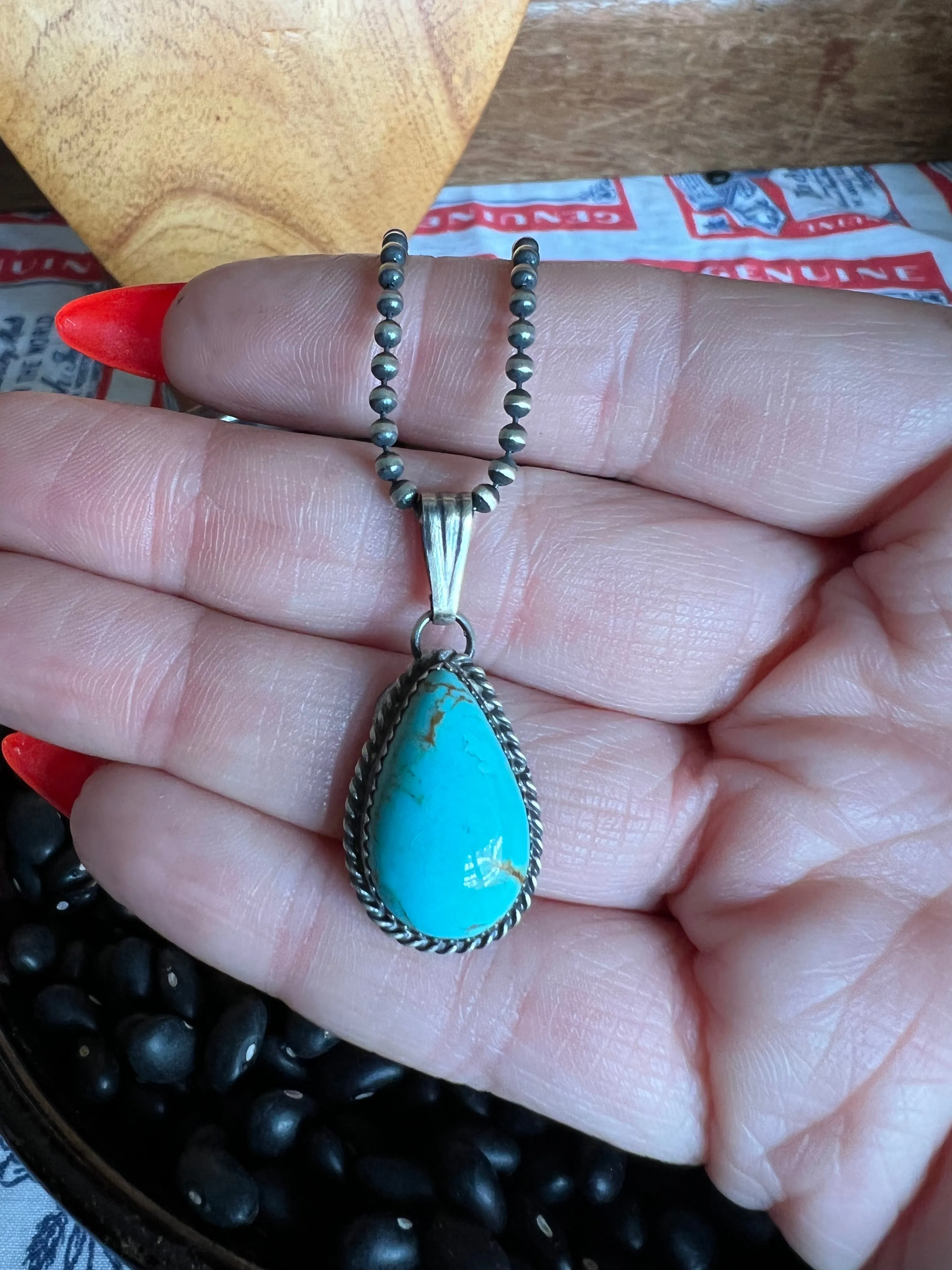 Turquoise Teardrop Pendant on ball chain