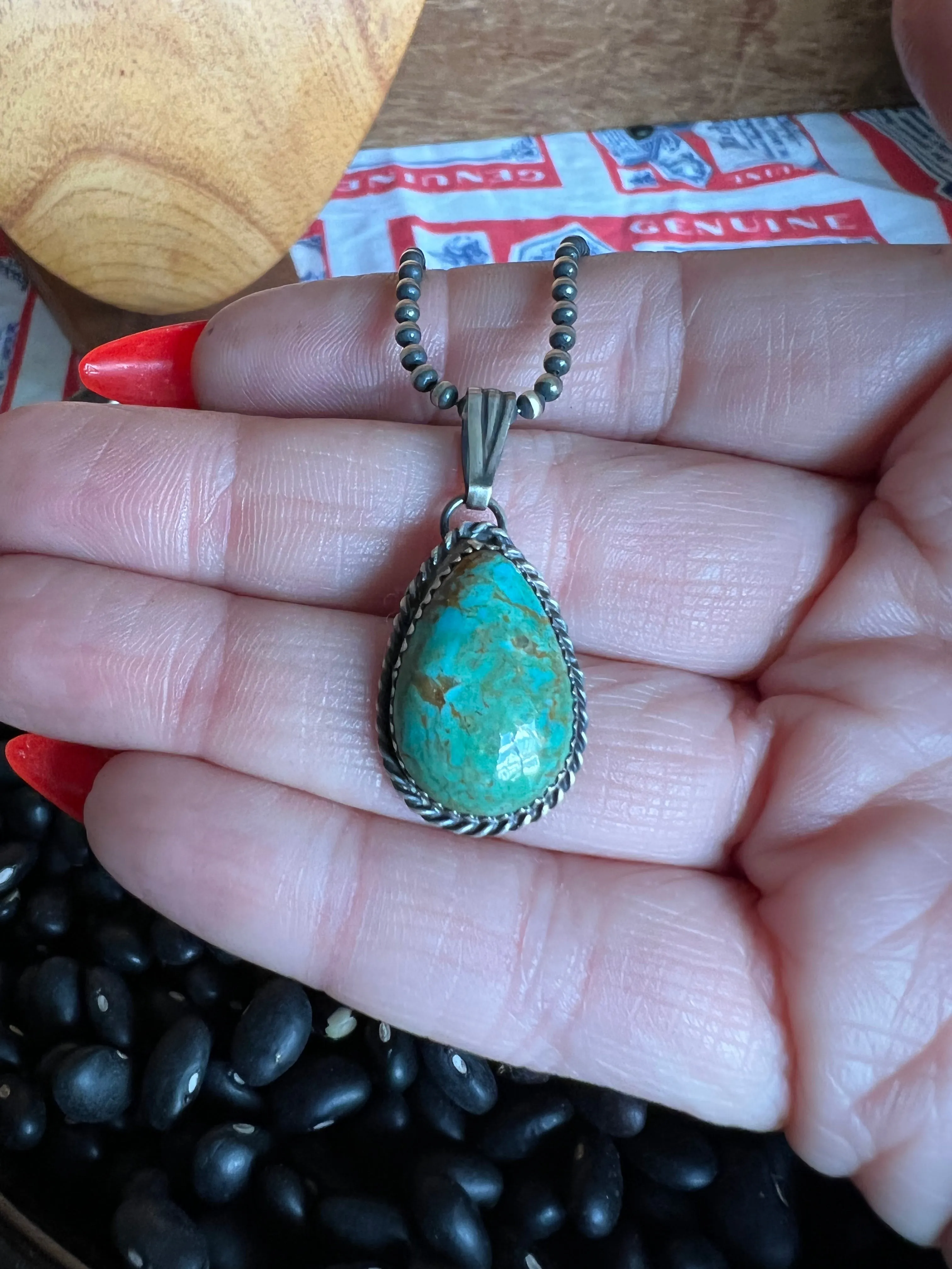 Turquoise Teardrop Pendant on ball chain