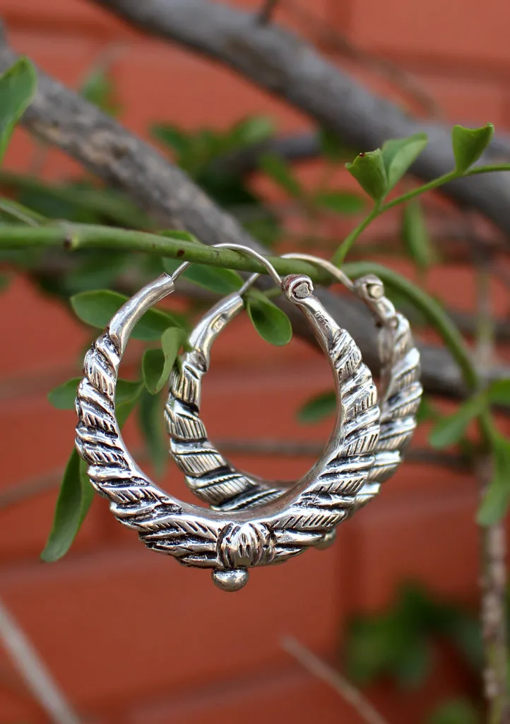 Twisted Design Silver Sterling Hoop Earrings