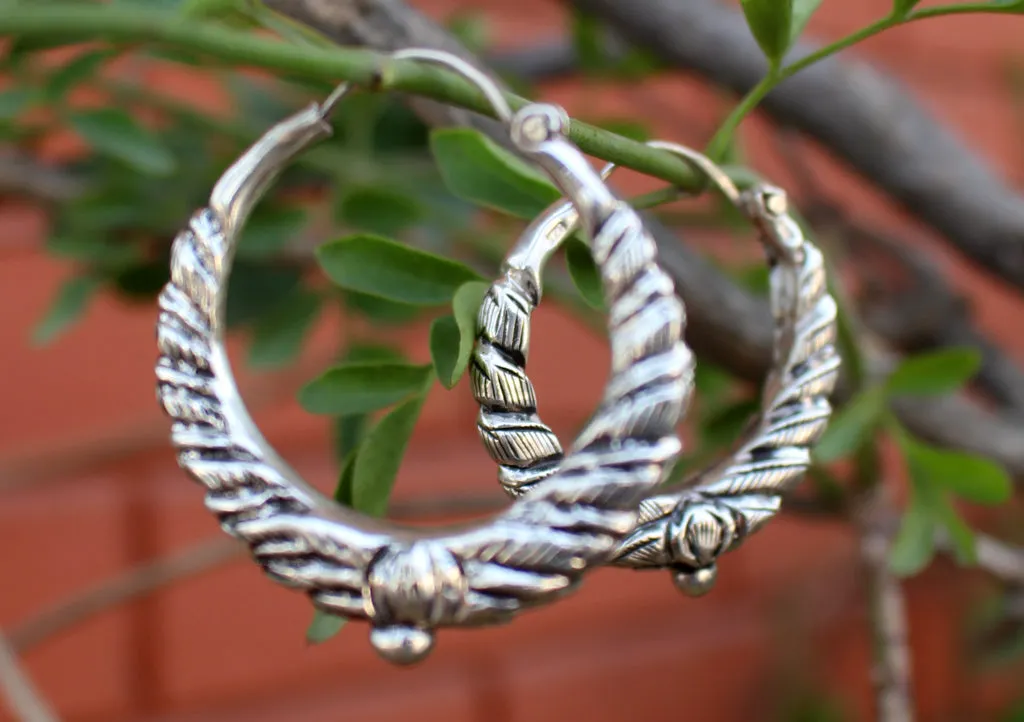 Twisted Design Silver Sterling Hoop Earrings